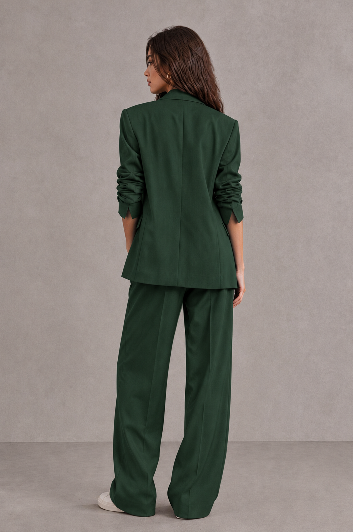 BOLODOO Dark Green Brown Blazer & Wide-Leg Pants Suit for Women - Dark Green - Dark Green_02