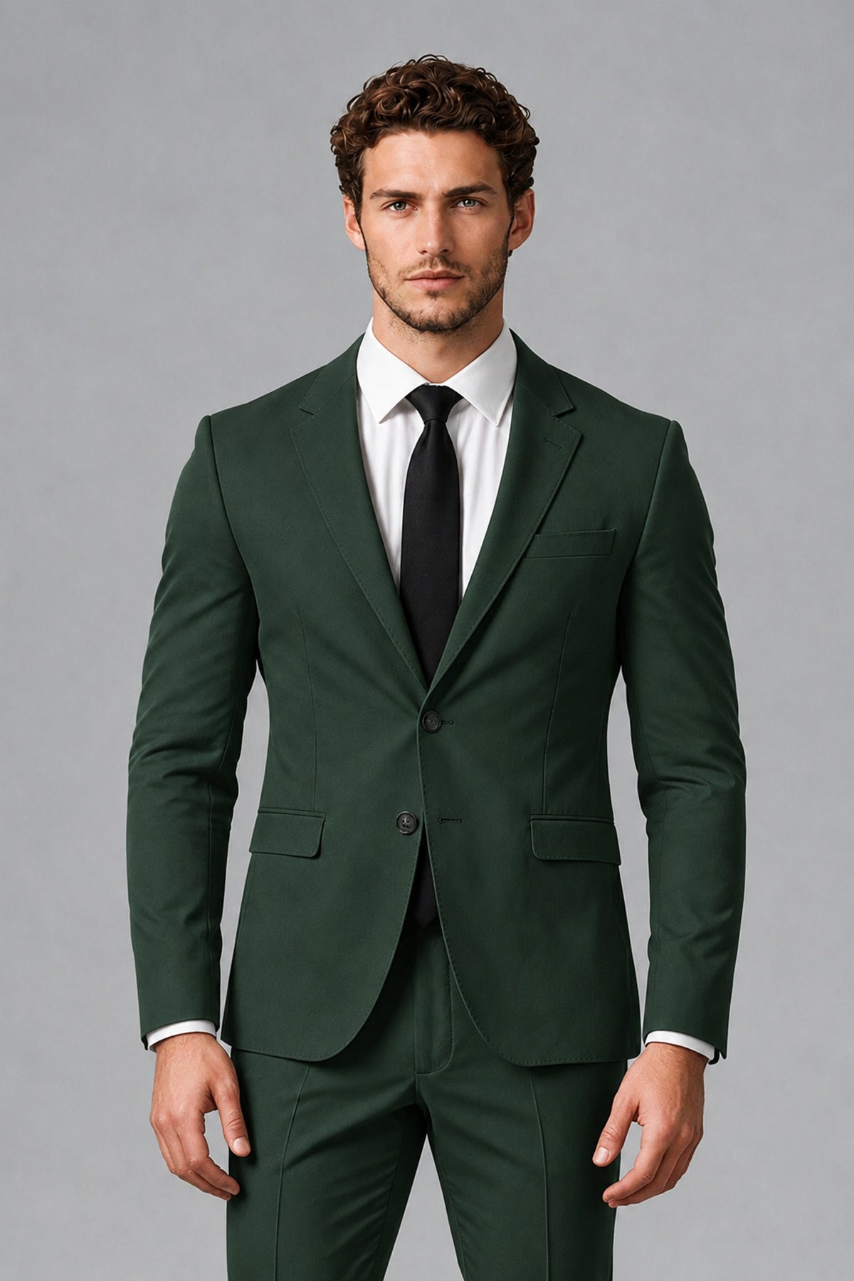 Bolodoo Men's Dark Green Two-Piece Suit with Notch-Lapel Jacket & Trousers - Dark Green - Dark_Green_1