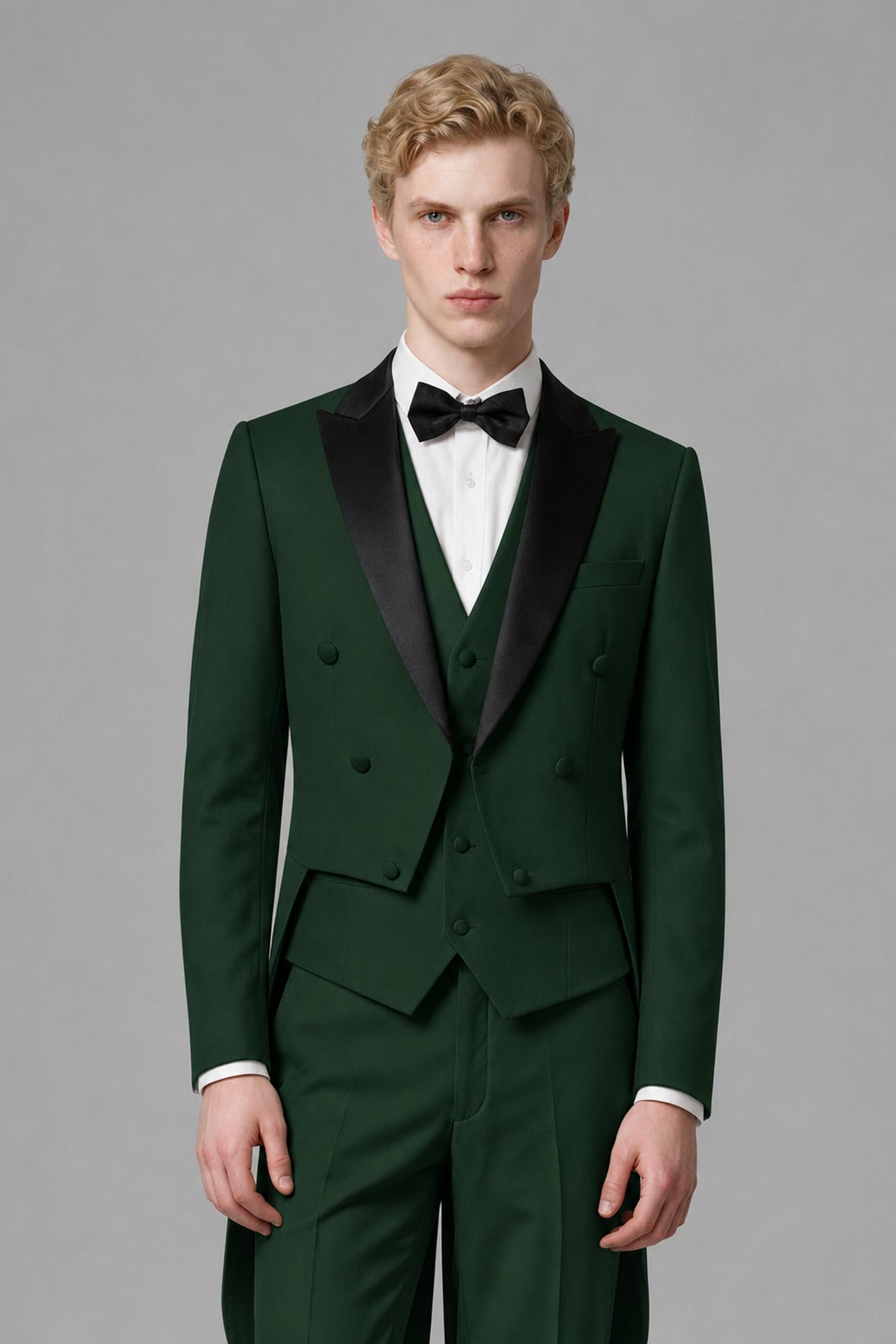 Bolodoo Men's Dark Green 3-Piece Tailcoat Tuxedo Suit with Vest & Trousers - Dark Green - Dark Green_1