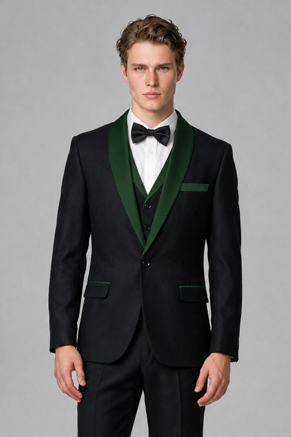 Bolodoo Men's Dark Green 3-Piece Shawl Lapel Tuxedo Suit - Dark Green - Dark Green_1