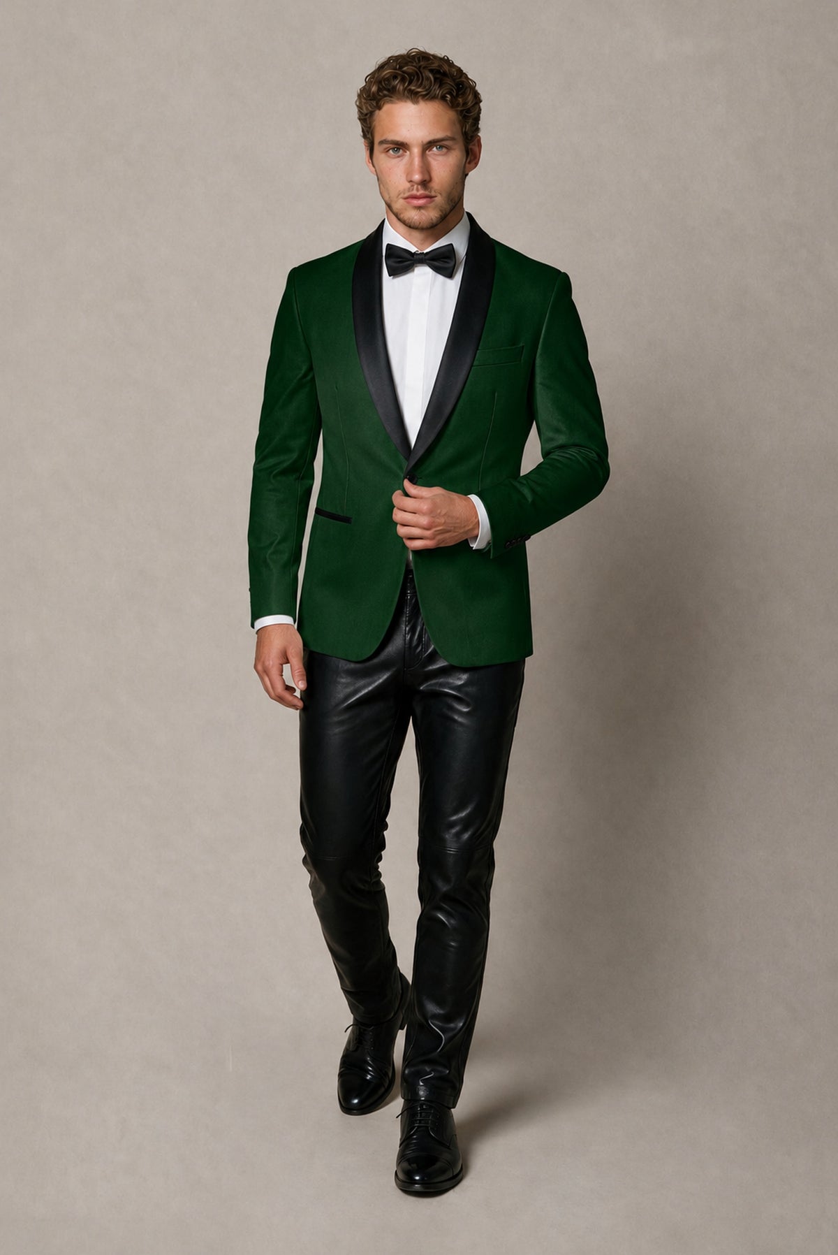 BOLODOO Men's Dark Green Tuxedo Blazer | Black Shawl Lapel Single-Breasted Formal Jacket - Dark Green