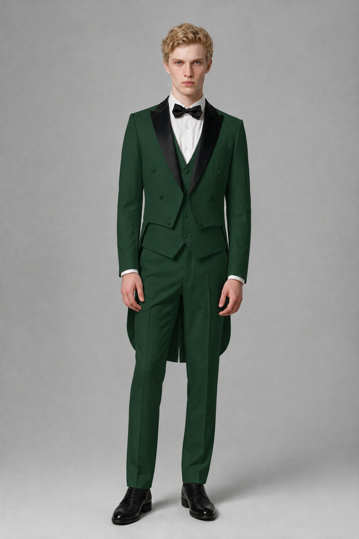 Bolodoo Men's Dark Green 3-Piece Tailcoat Tuxedo Suit with Vest & Trousers - Dark Green - Dark Green_2