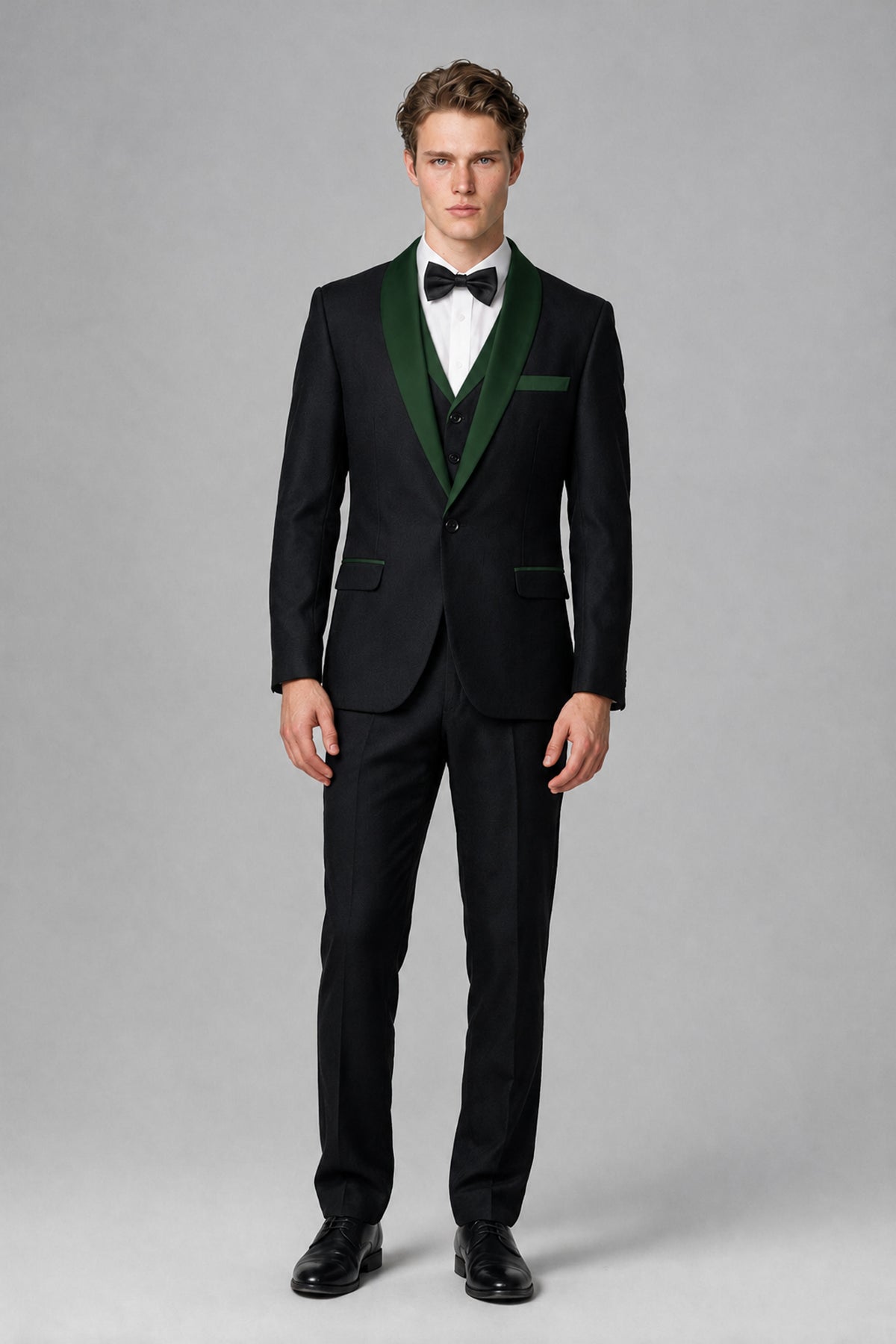 Bolodoo Men's Dark Green 3-Piece Shawl Lapel Tuxedo Suit - Dark Green - Dark Green_2