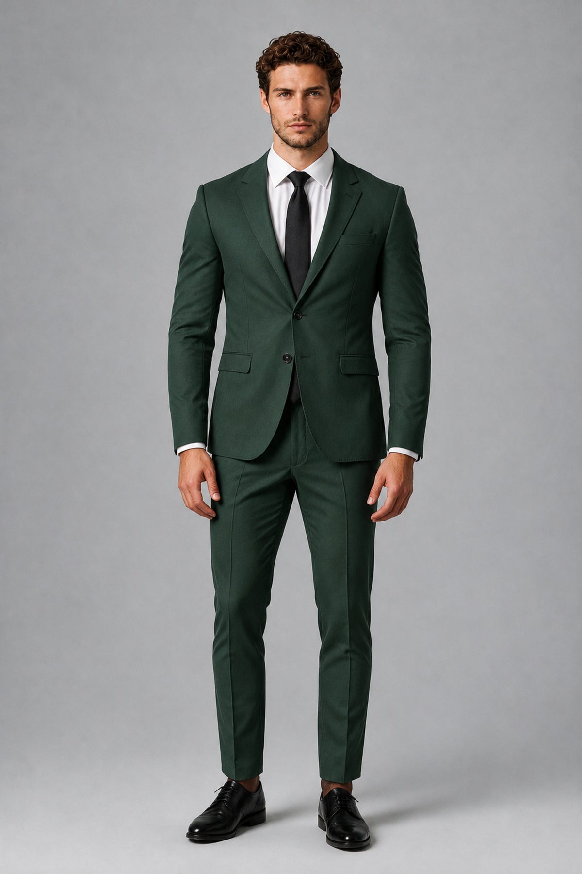 Bolodoo Men's Dark Green Two-Piece Suit with Notch-Lapel Jacket & Trousers - Dark Green - Dark_Green_2