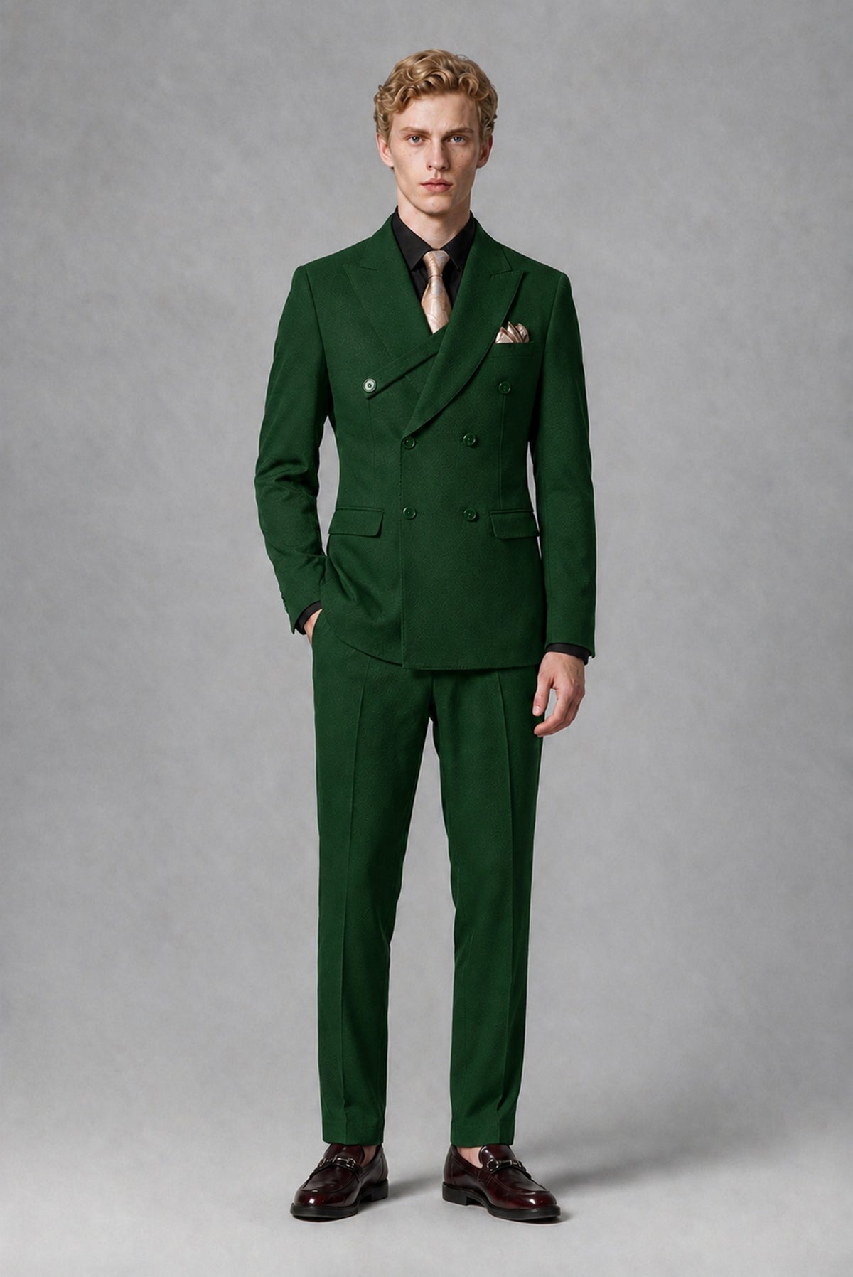 BOLODOO Men's Dark Green Double-Breasted Two-Piece Suit – Jacket & Trousers - Dark Green