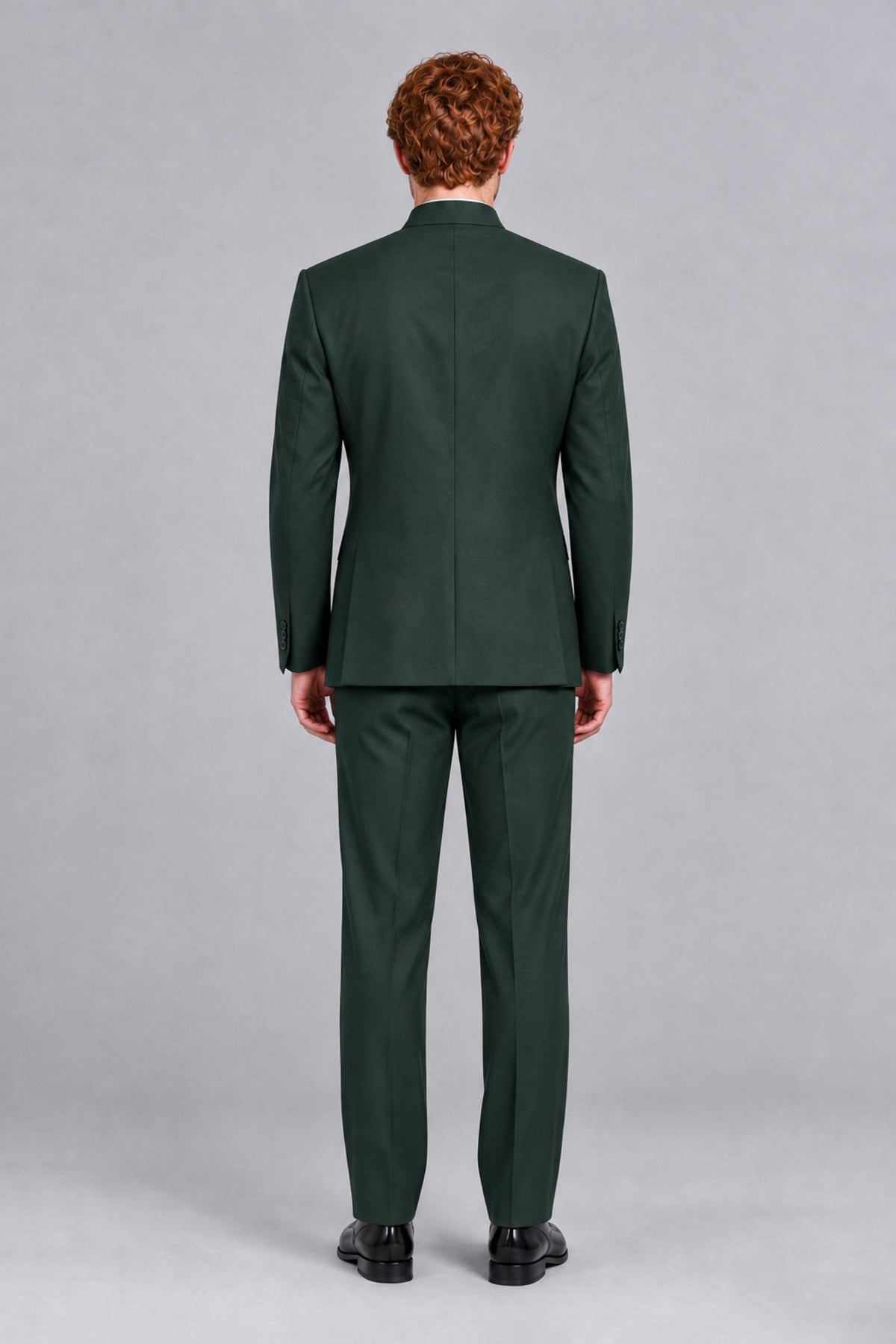 BOLODOO Men's Dark Green Mandarin Collar Two-Piece Suit - Dark Green - Dark Green_3
