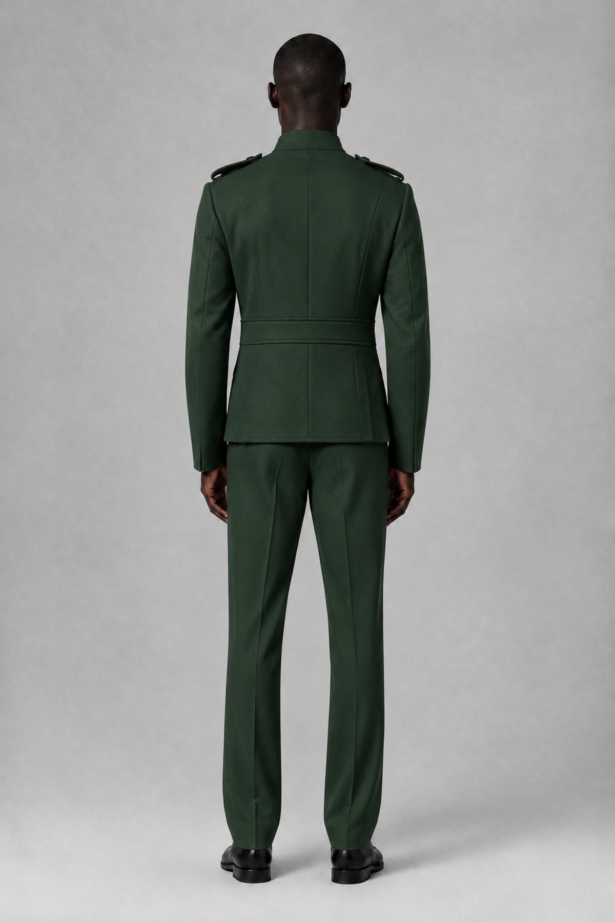 Bolodoo Men's Dark Green Military-Inspired Two-Piece Suit with Stand Collar - Dark Green - Dark Green_3