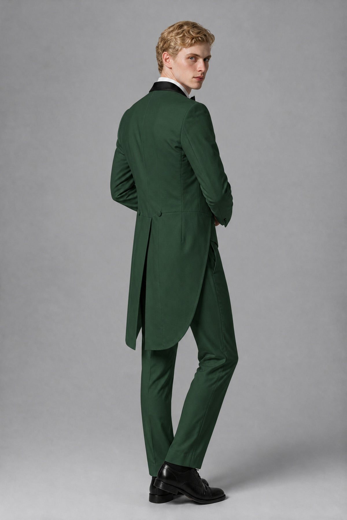 Bolodoo Men's Dark Green 3-Piece Tailcoat Tuxedo Suit with Vest & Trousers - Dark Green - Dark Green_3