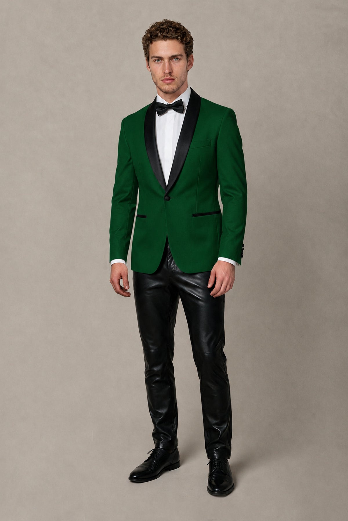 BOLODOO Men's Dark Green Tuxedo Blazer | Black Shawl Lapel Single-Breasted Formal Jacket - Dark Green