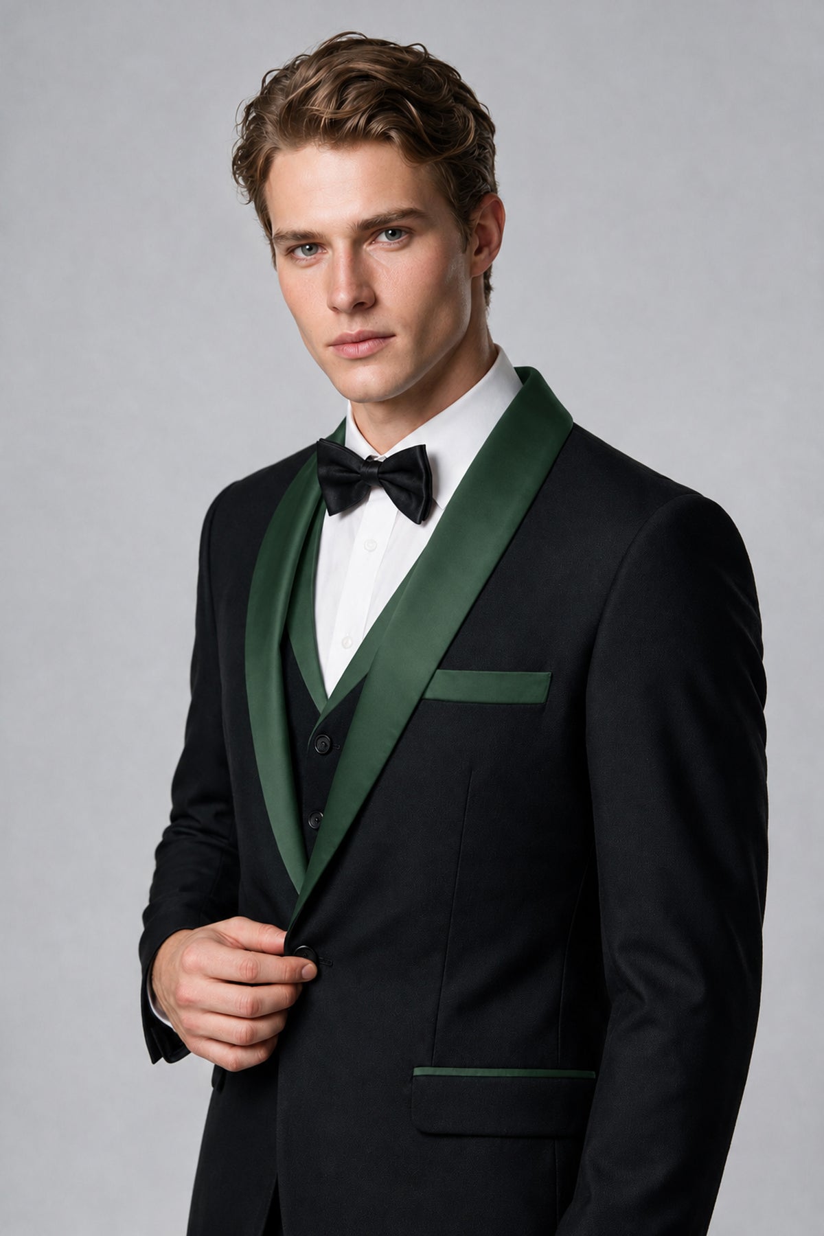 Bolodoo Men's Dark Green 3-Piece Shawl Lapel Tuxedo Suit - Dark Green - Dark Green_4