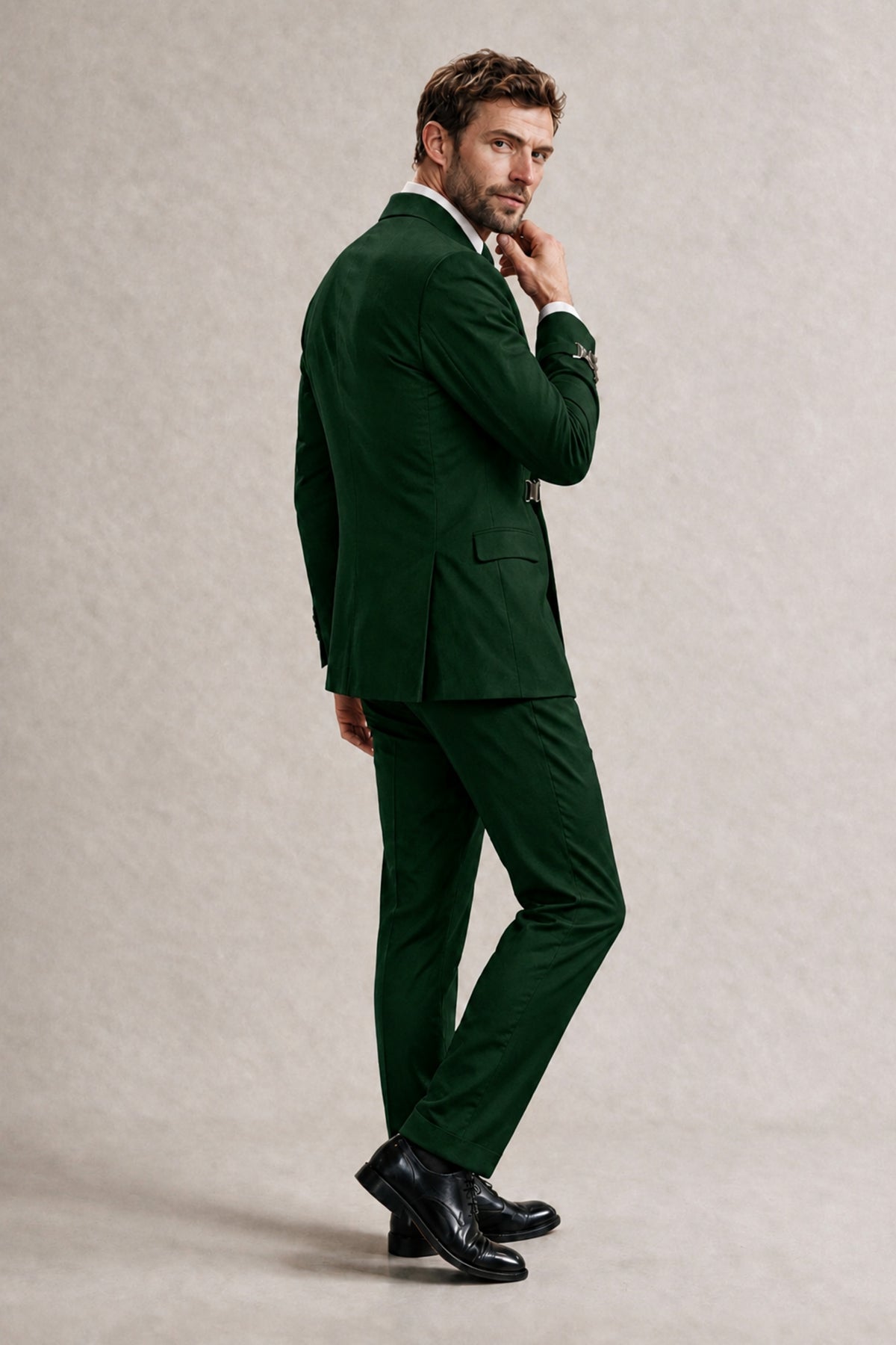 BOLODOO Men's Dark Green Double-Breasted 2-Piece Suit Set – Blazer & Tailored Trousers - Dark Green