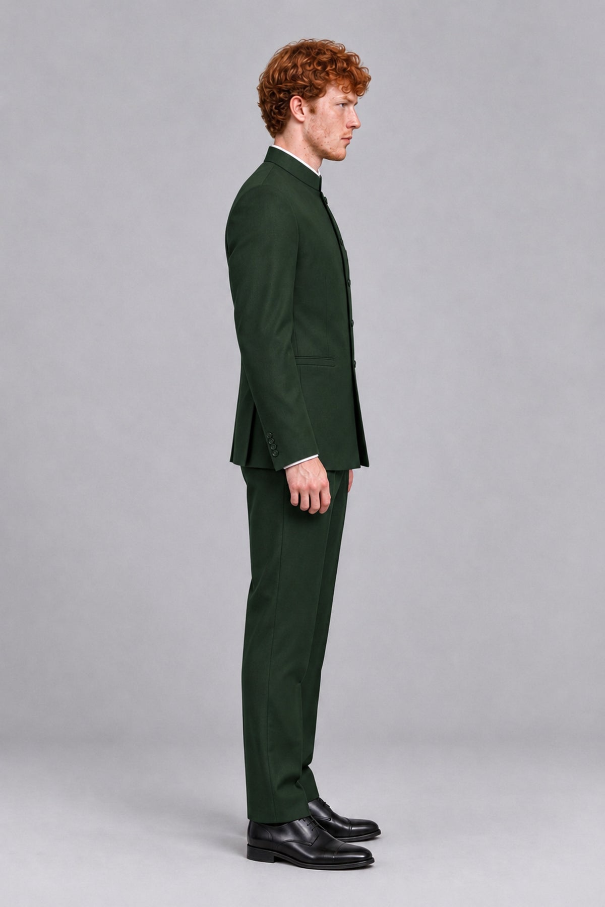 BOLODOO Men's Dark Green Mandarin Collar Two-Piece Suit - Dark Green - Dark Green_4