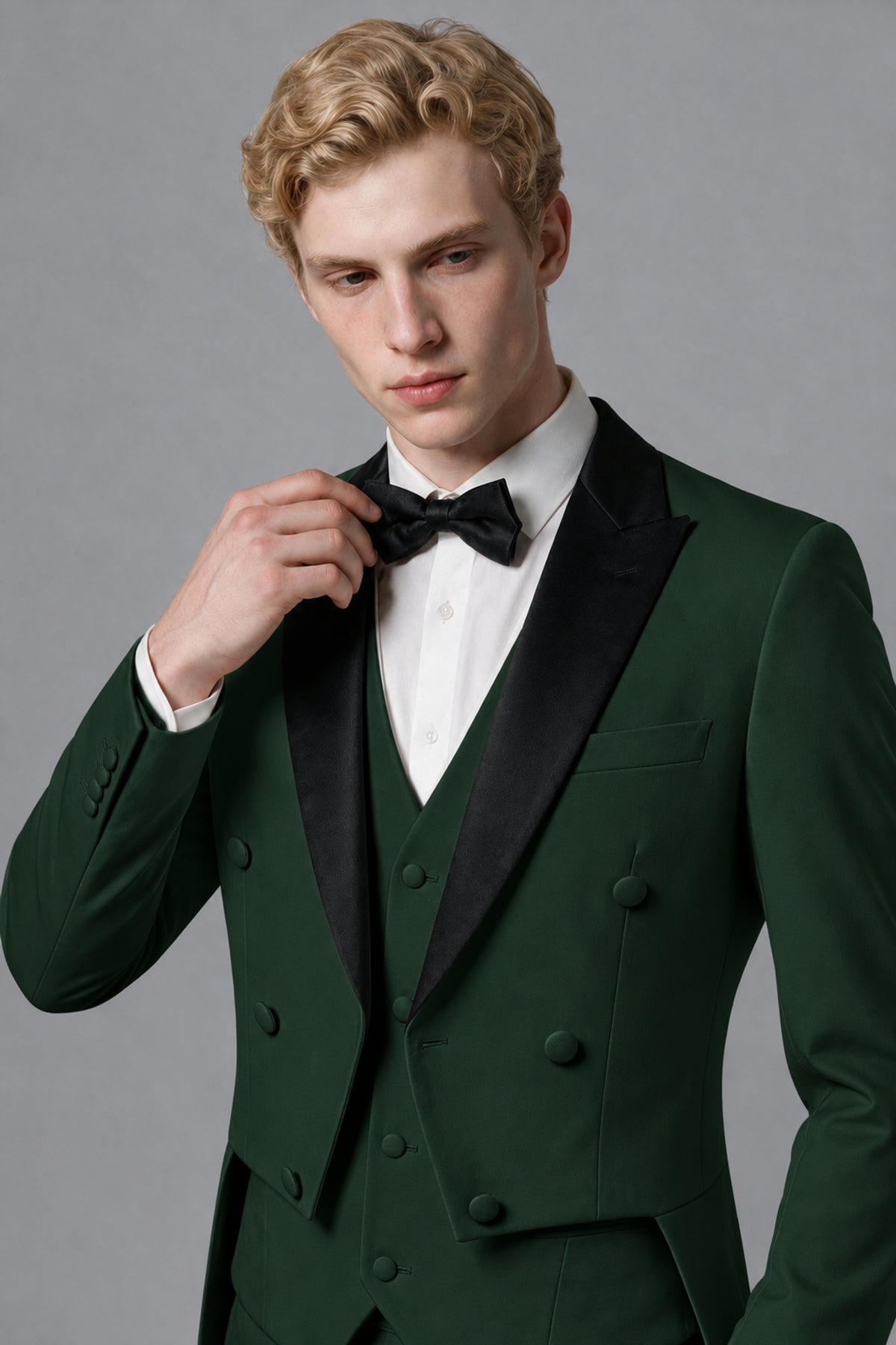 Bolodoo Men's Dark Green 3-Piece Tailcoat Tuxedo Suit with Vest & Trousers - Dark Green - Dark Green_4