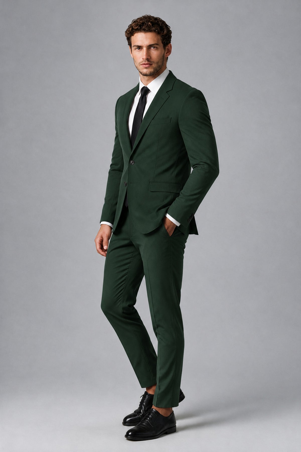 Bolodoo Men's Dark Green Two-Piece Suit with Notch-Lapel Jacket & Trousers - Dark Green - Dark_Green_4
