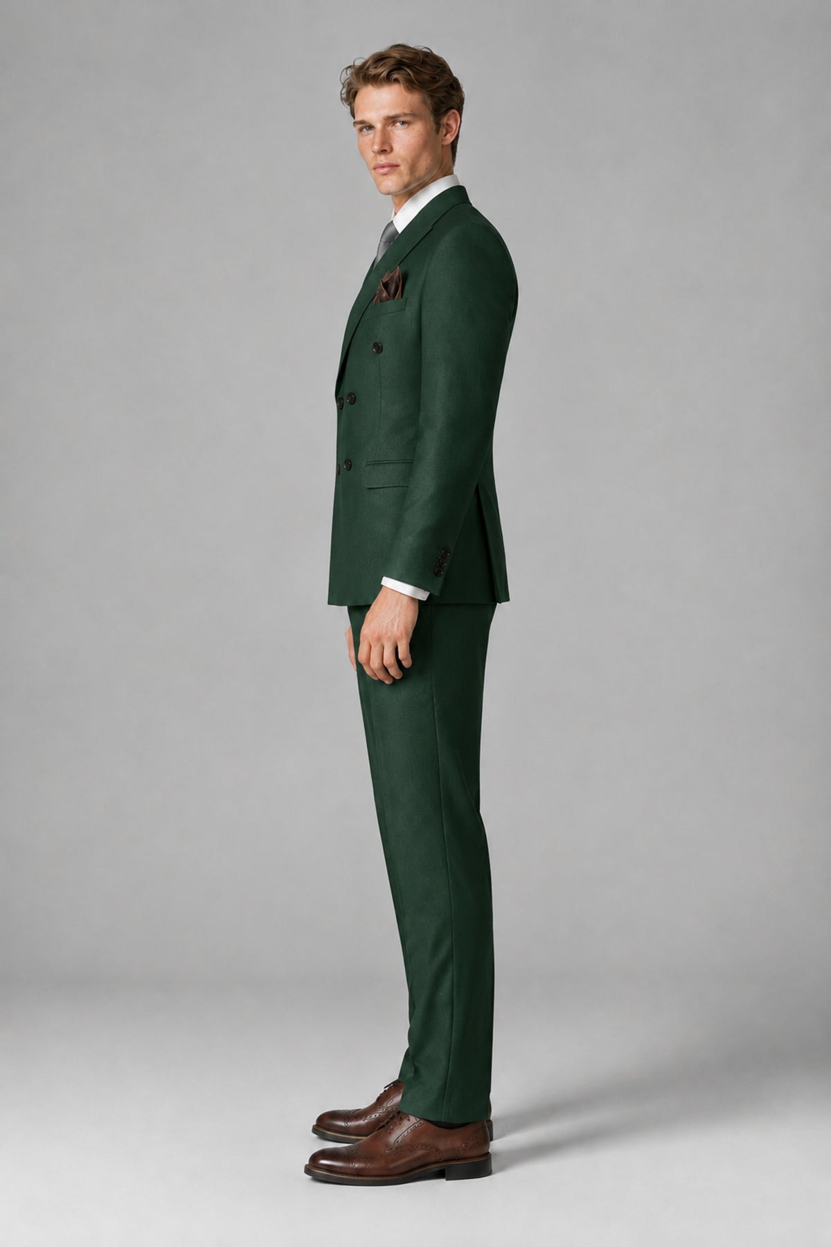 Bolodoo Men's Dark Green Double-Breasted Two-Piece Suit with Peak Lapels - Dark Green - Dark Green_4