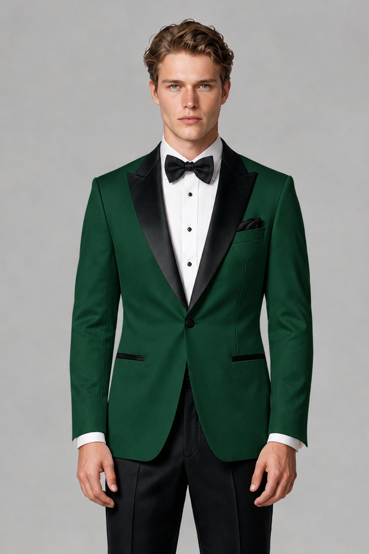 BOLODOO Men's Dark Green Single-Button Tuxedo Blazer & Black Trousers 2-Piece Suit Set - Dark Green - Dark Green (1)