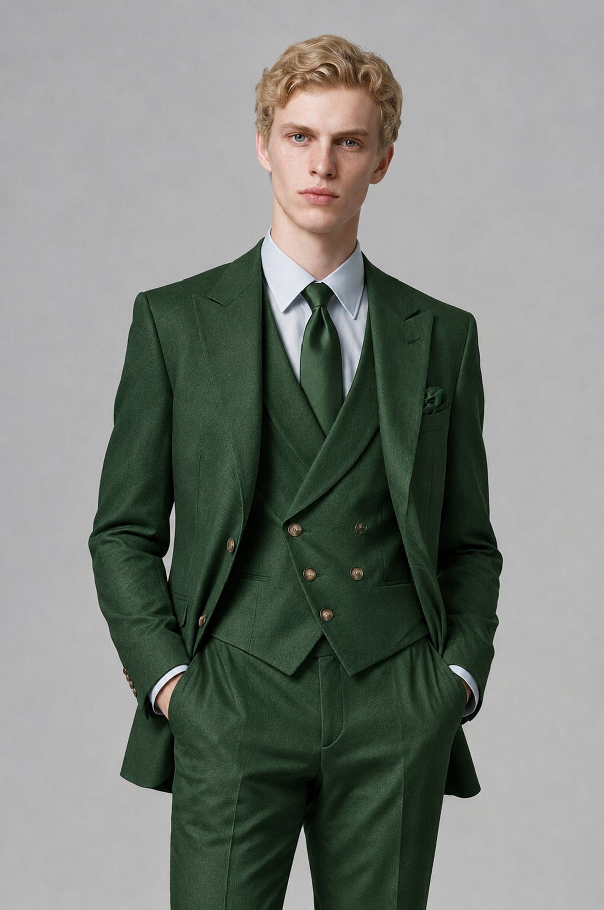 Bolodoo Men's Dark Green Two-Piece Suit with Notch-Lapel Jacket and Trousers - Dark Green - Dark Green (1)