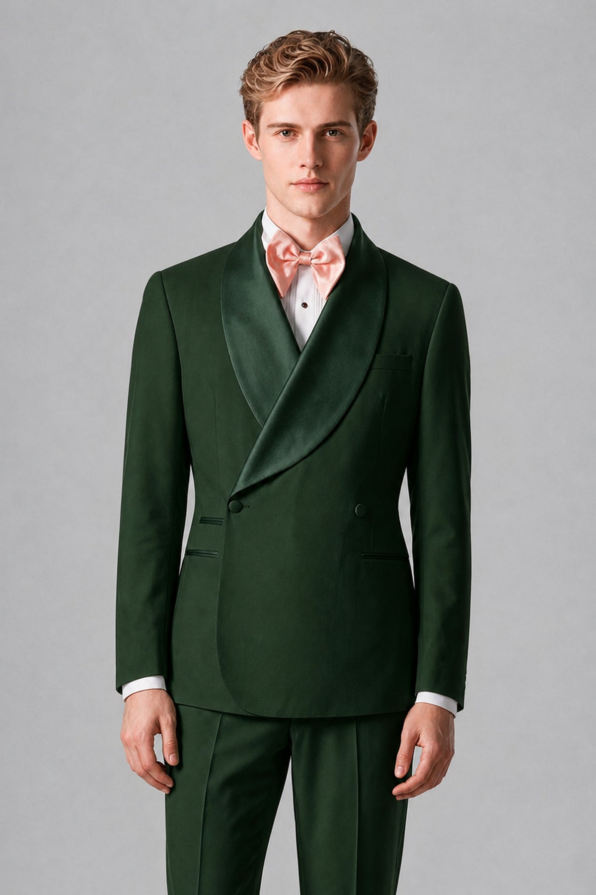 Bolodoo Men's Dark Green Shawl Lapel 2-Piece Tuxedo Suit – Jacket & Trousers - Dark Green - Dark Green (1)