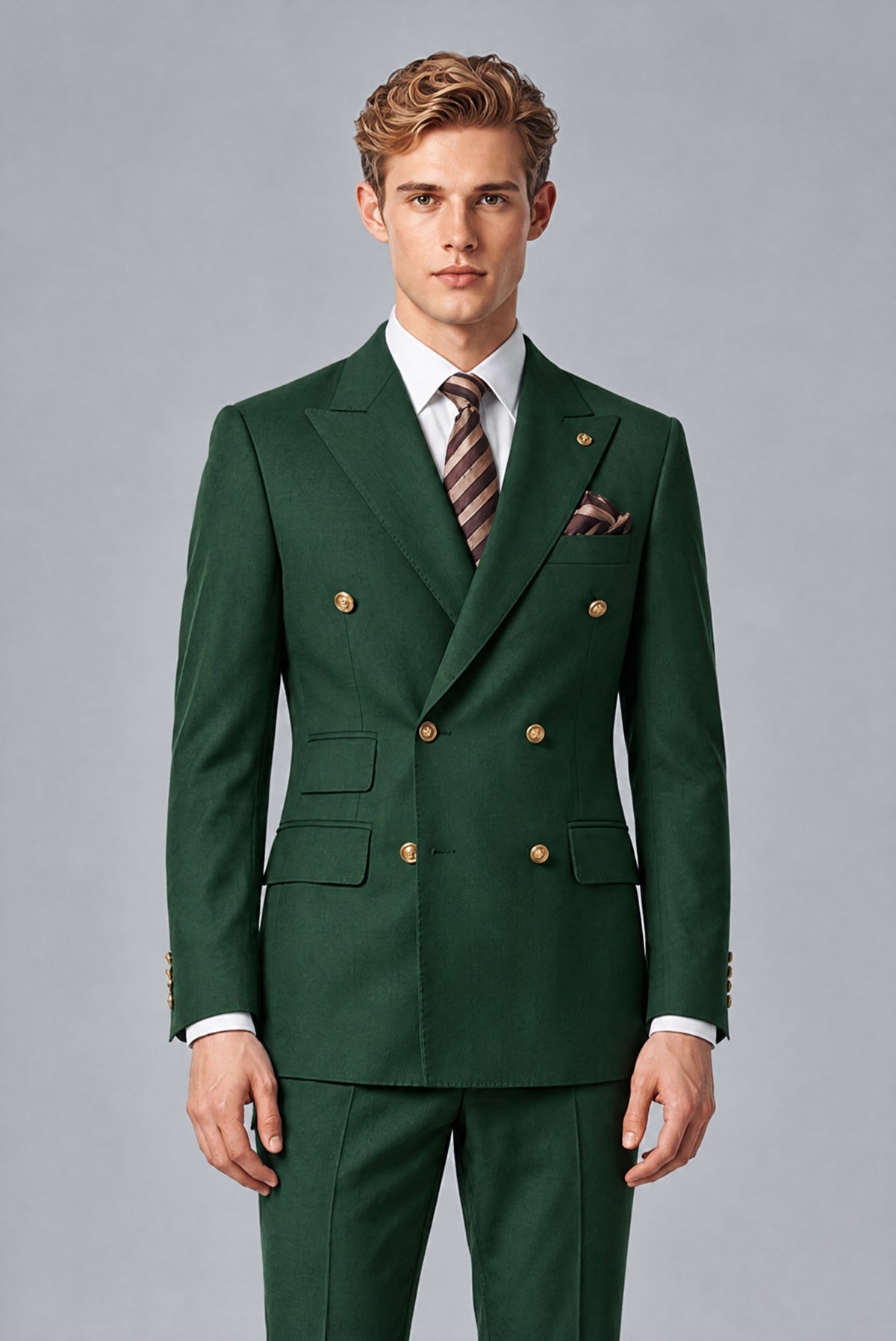 Bolodoo Men's Dark Green Double-Breasted 2-Piece Wedding Suit - Dark Green - Dark Green (1)