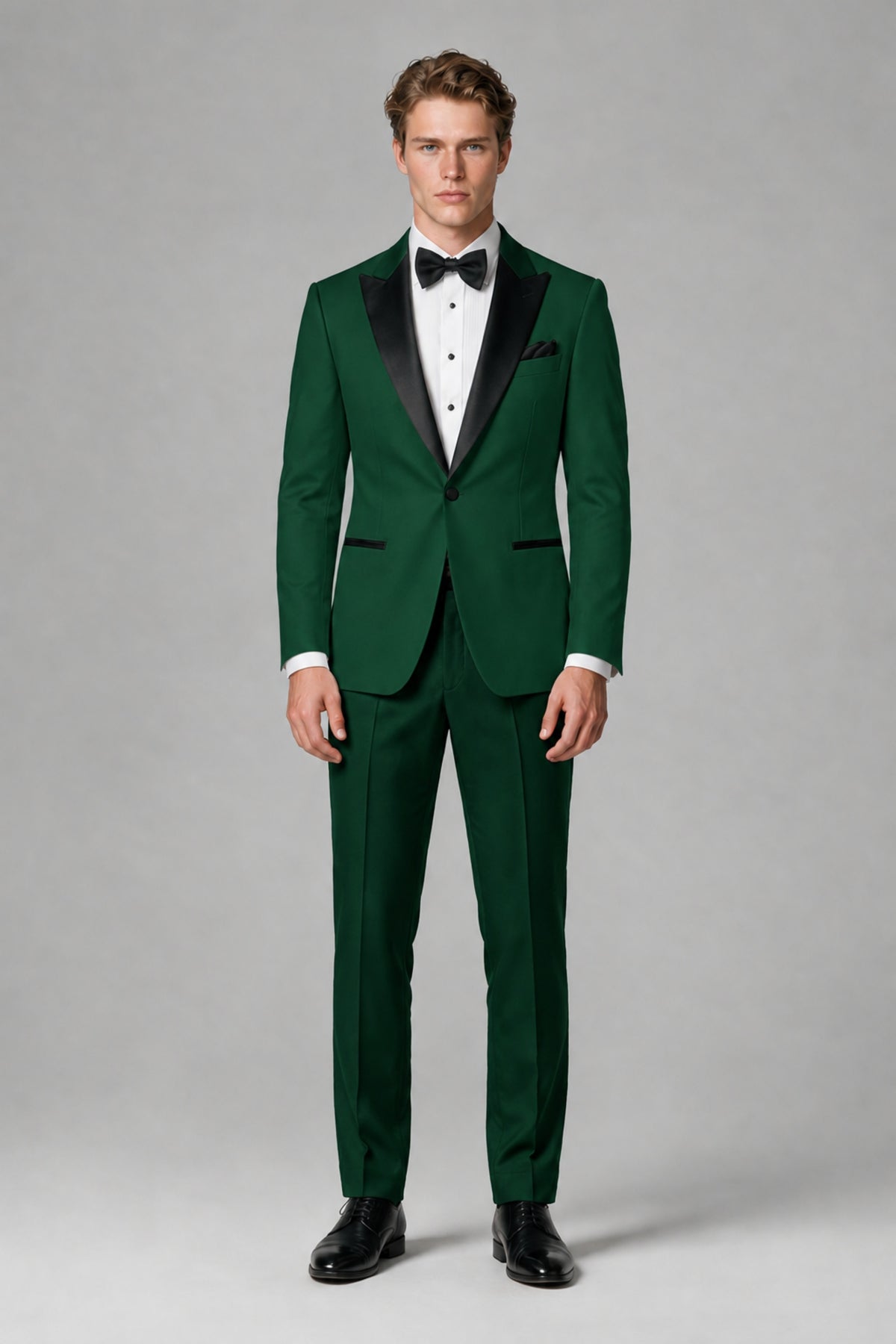 BOLODOO Men's Dark Green Single-Button Tuxedo Blazer & Black Trousers 2-Piece Suit Set - Dark Green - Dark Green (2)