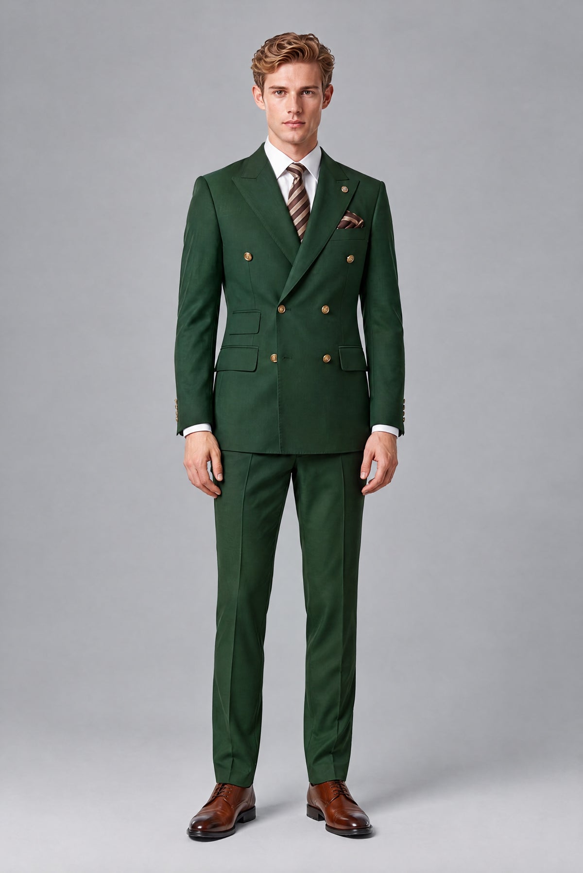Bolodoo Men's Dark Green Double-Breasted 2-Piece Wedding Suit - Dark Green - Dark Green (2)