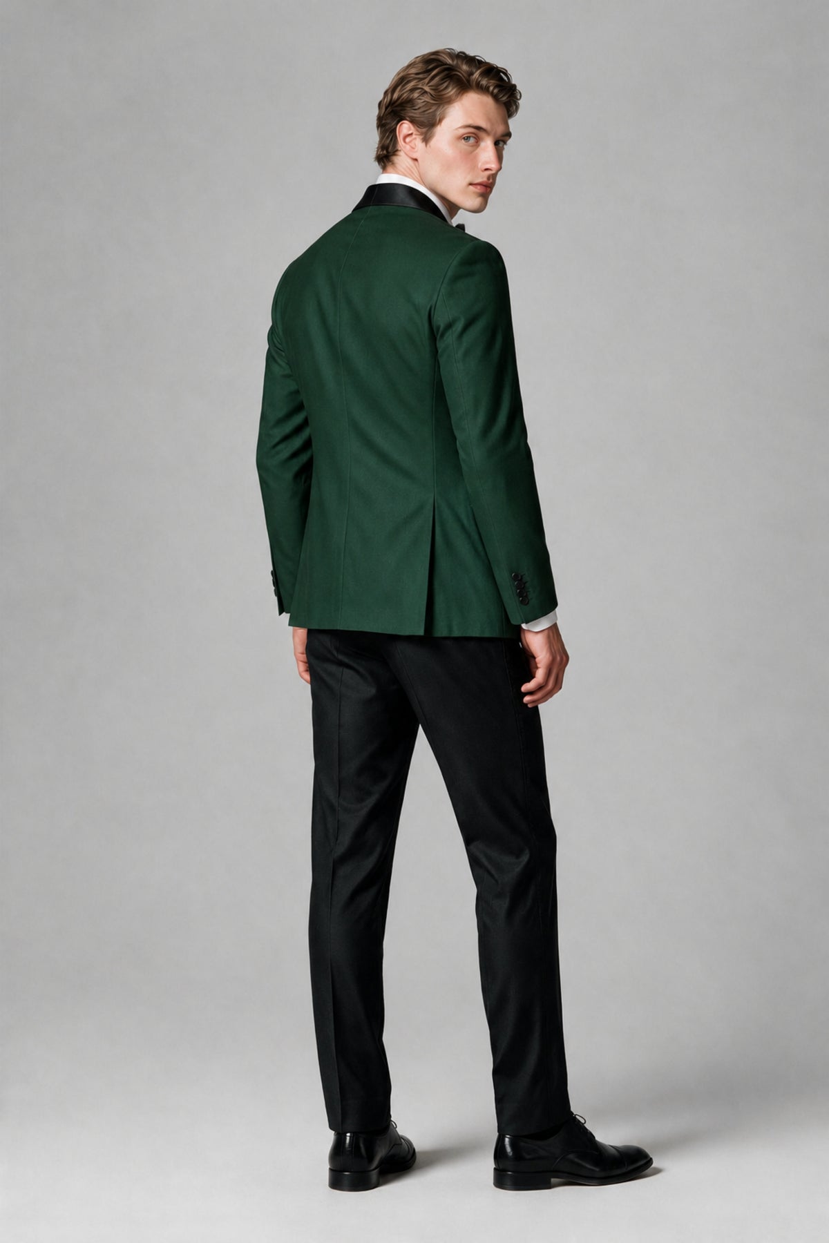 BOLODOO Men's Dark Green Single-Button Tuxedo Blazer & Black Trousers 2-Piece Suit Set - Dark Green - Dark Green (3)