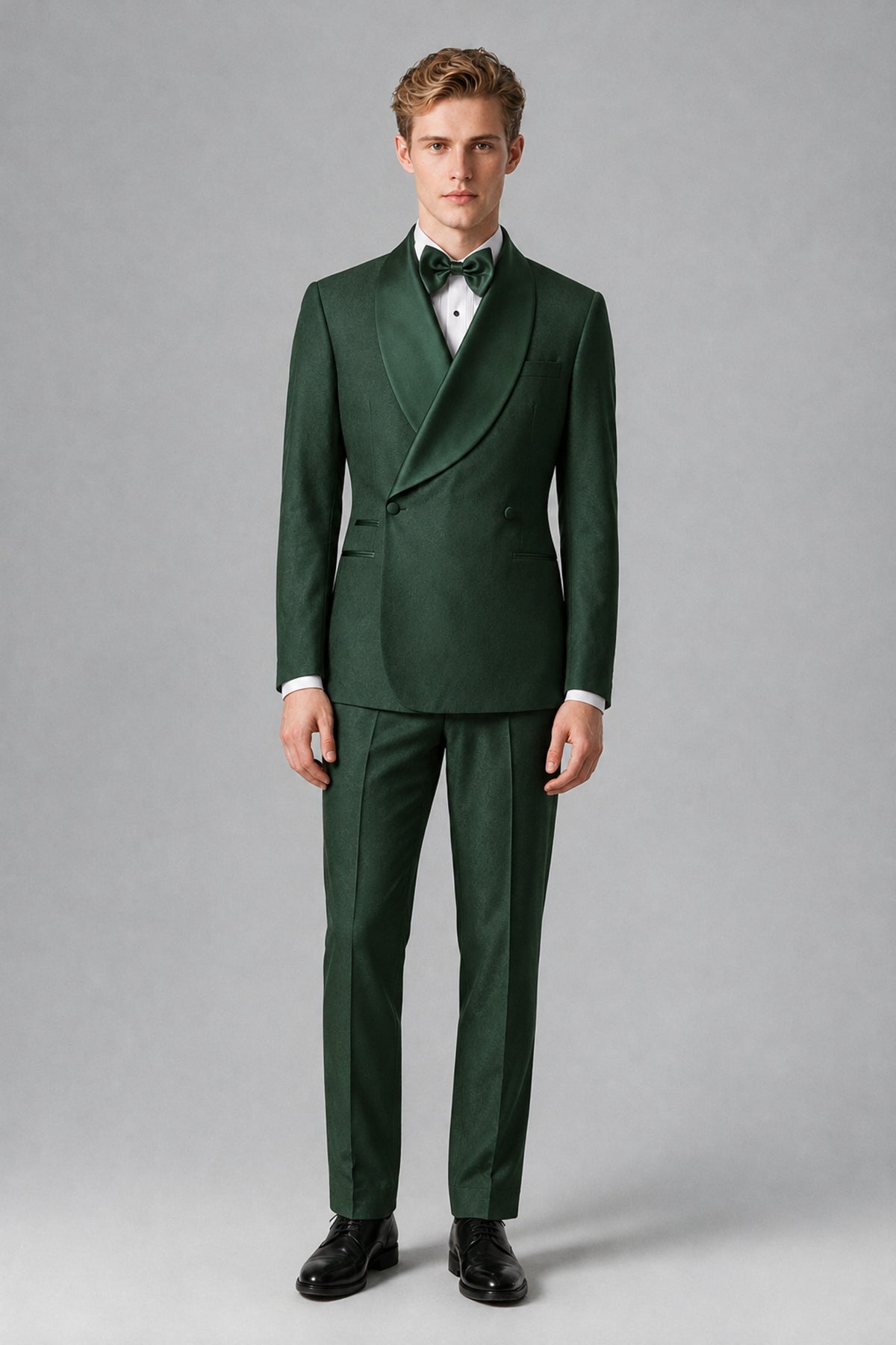 Bolodoo Men's Dark Green Shawl Lapel 2-Piece Tuxedo Suit – Jacket & Trousers - Dark Green - Dark Green (3)