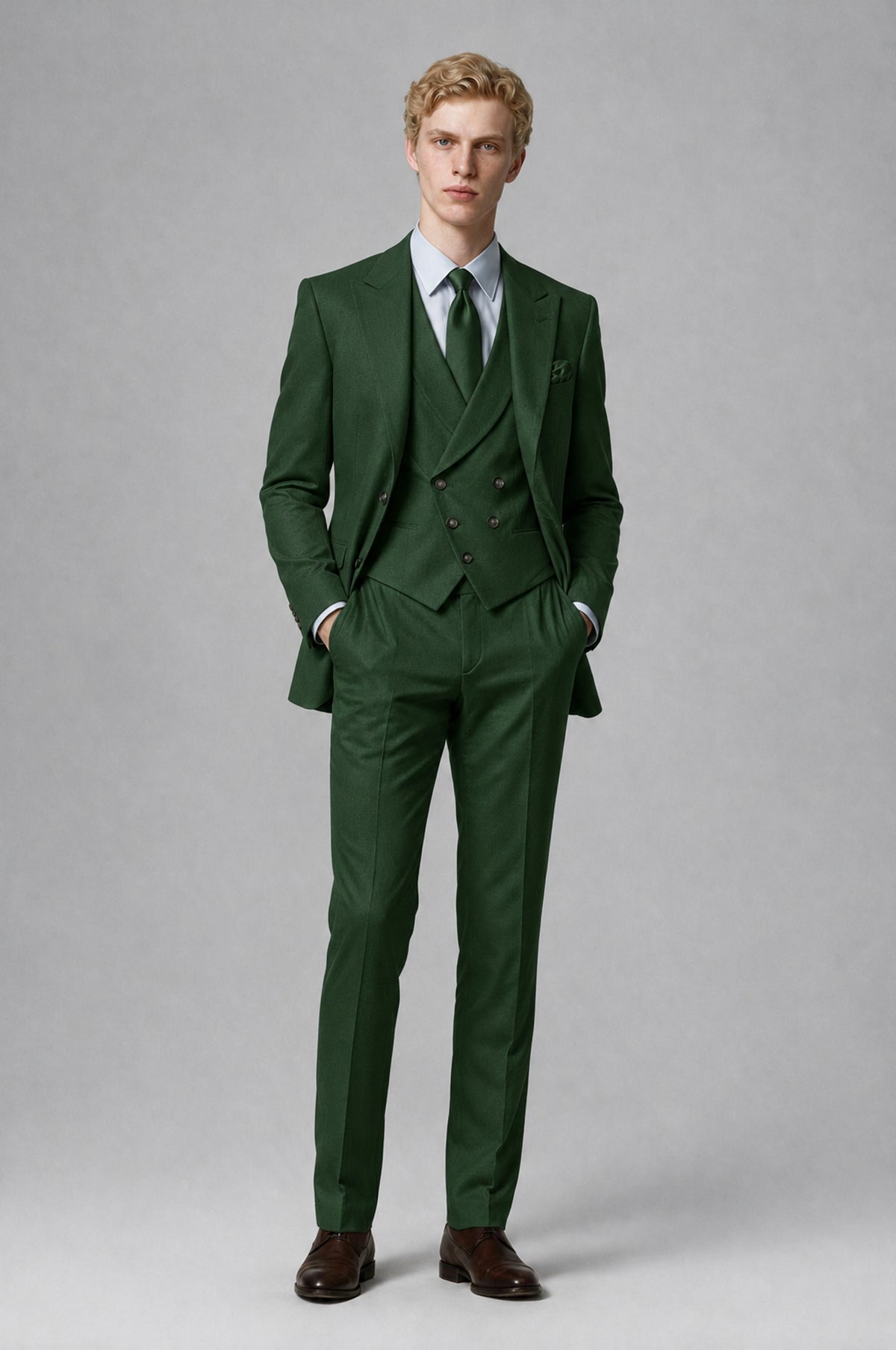 Bolodoo Men's Dark Green Two-Piece Suit with Notch-Lapel Jacket and Trousers - Dark Green - Dark Green (3)