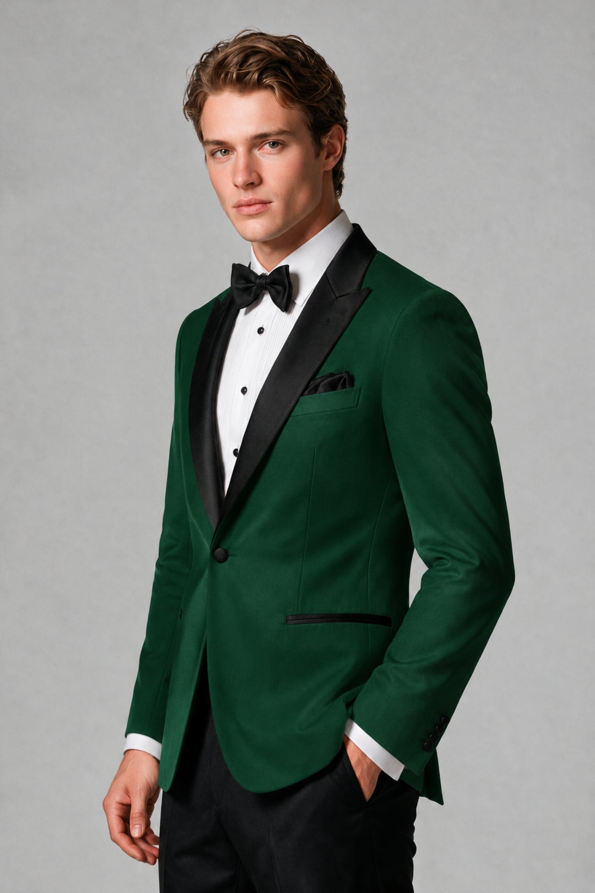 BOLODOO Men's Dark Green Single-Button Tuxedo Blazer & Black Trousers 2-Piece Suit Set - Dark Green - Dark Green (4)
