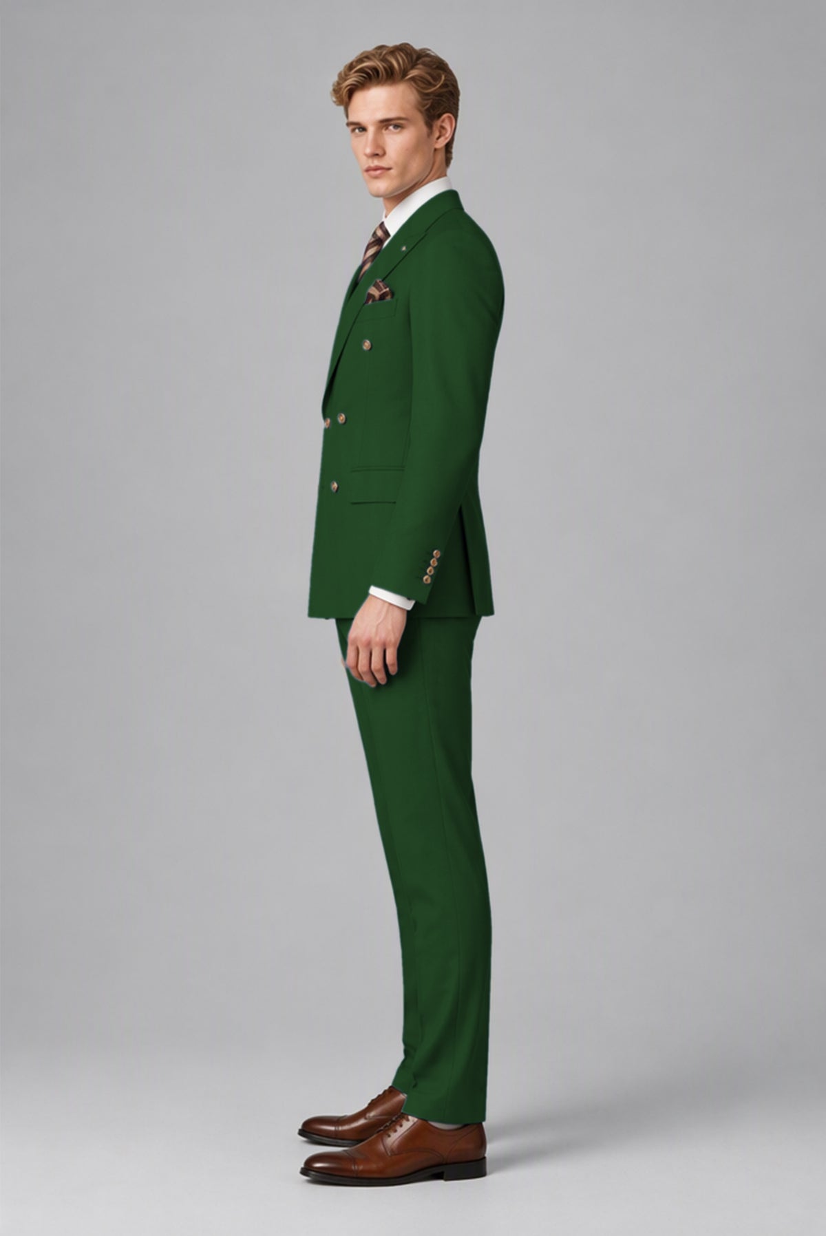 Bolodoo Men's Dark Green Double-Breasted 2-Piece Wedding Suit - Dark Green - Dark Green (4)