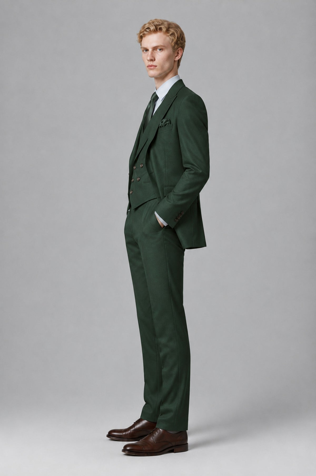 Bolodoo Men's Dark Green Two-Piece Suit with Notch-Lapel Jacket and Trousers - Dark Green - Dark Green (4)