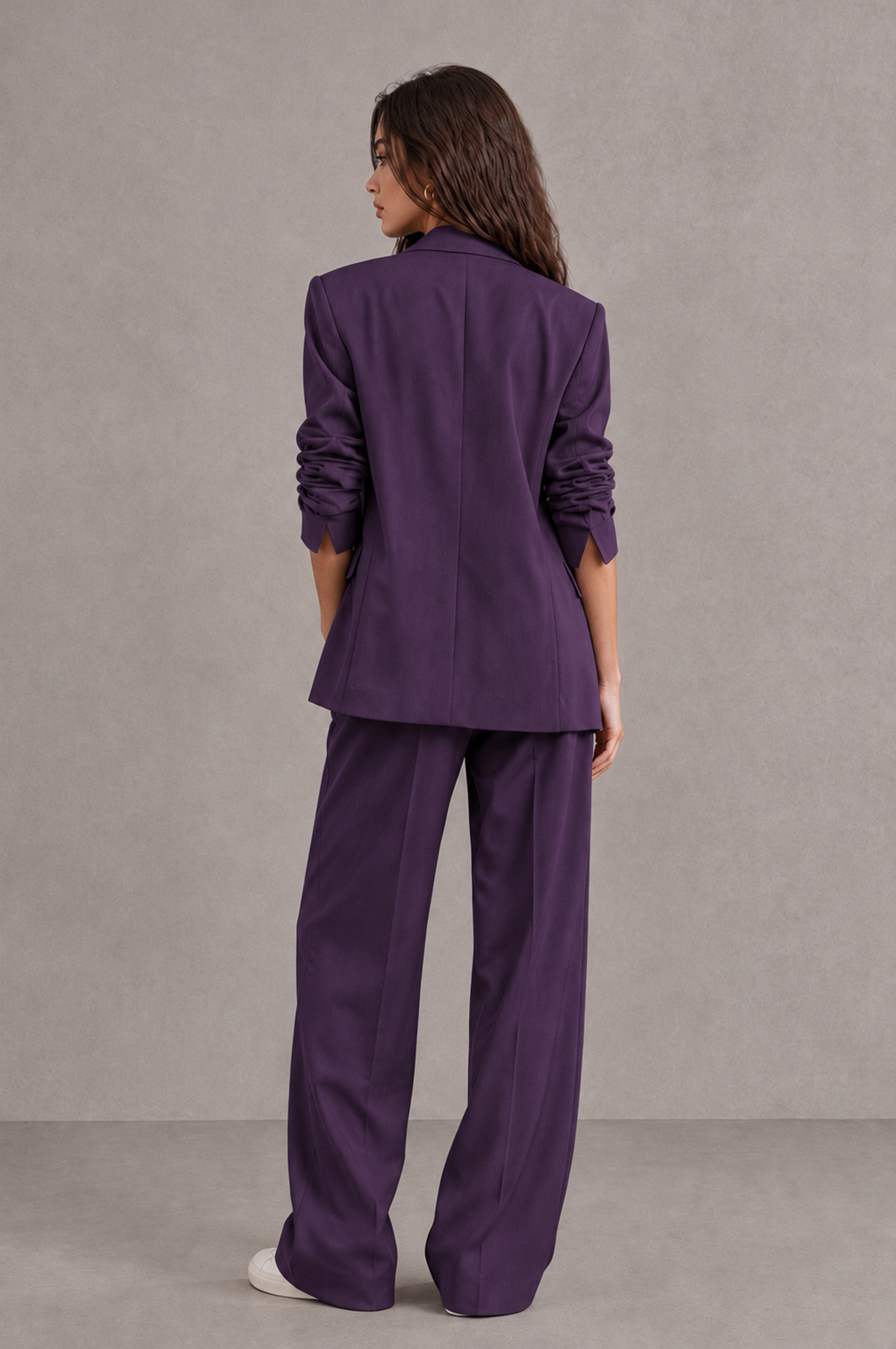 BOLODOO Dark Purple Brown Blazer & Wide-Leg Pants Suit for Women - Dark Purple - Dark Purple_02