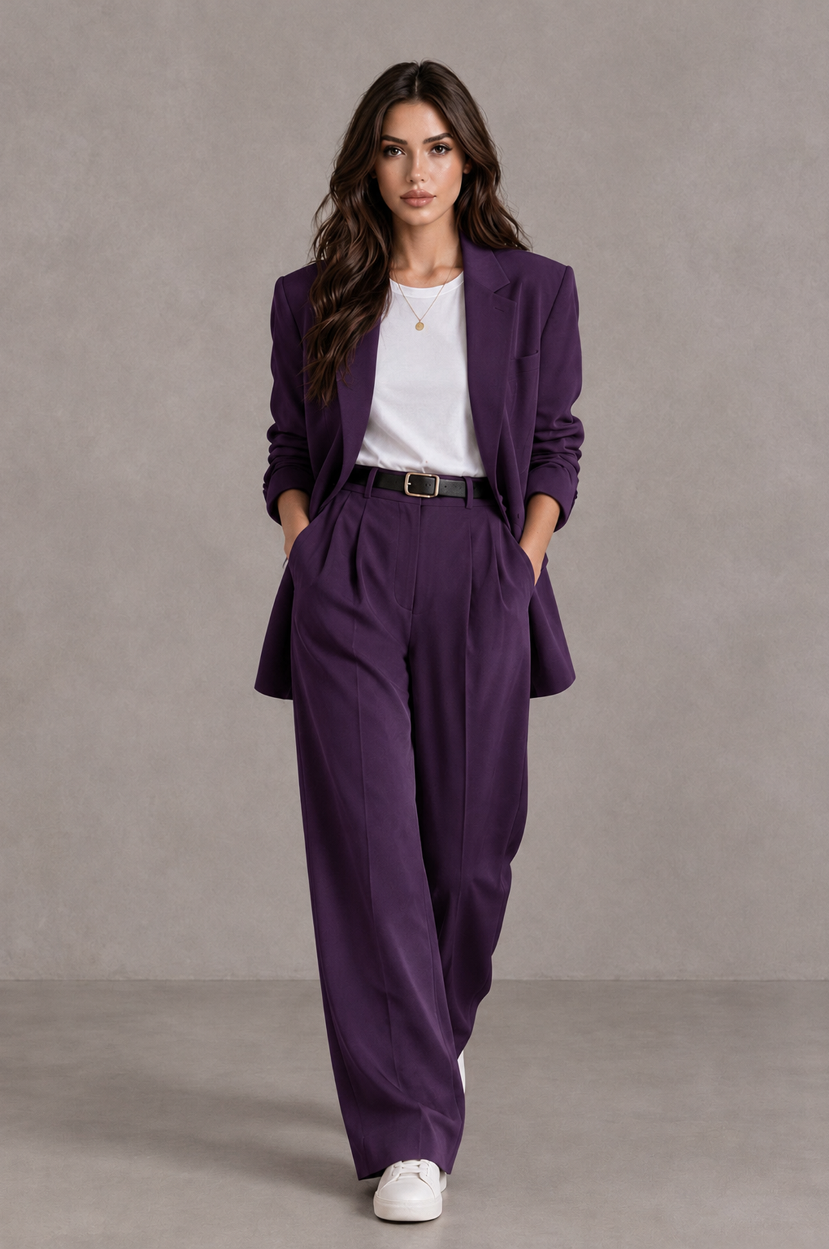 BOLODOO Dark Purple Brown Blazer & Wide-Leg Pants Suit for Women - Dark Purple - Dark Purple_04