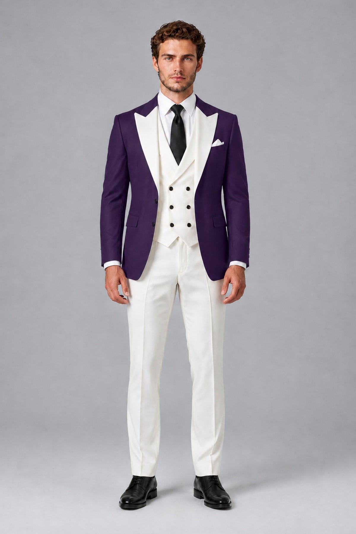 BOLODOO Men's Dark Purple Satin 3-Piece Suit | Blazer, Vest & Trousers Set - Dark Purple - Dark Purple_2