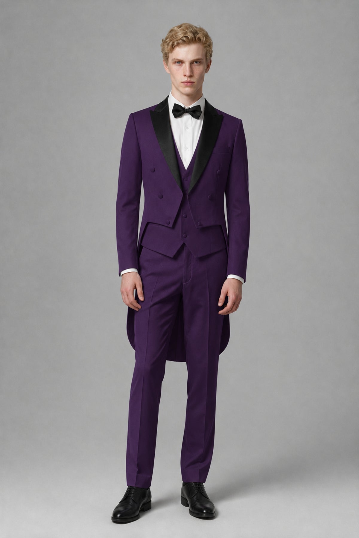 Bolodoo Men's Dark Purple 3-Piece Tailcoat Tuxedo Suit with Vest & Trousers - Dark Purple - Dark Purple_2