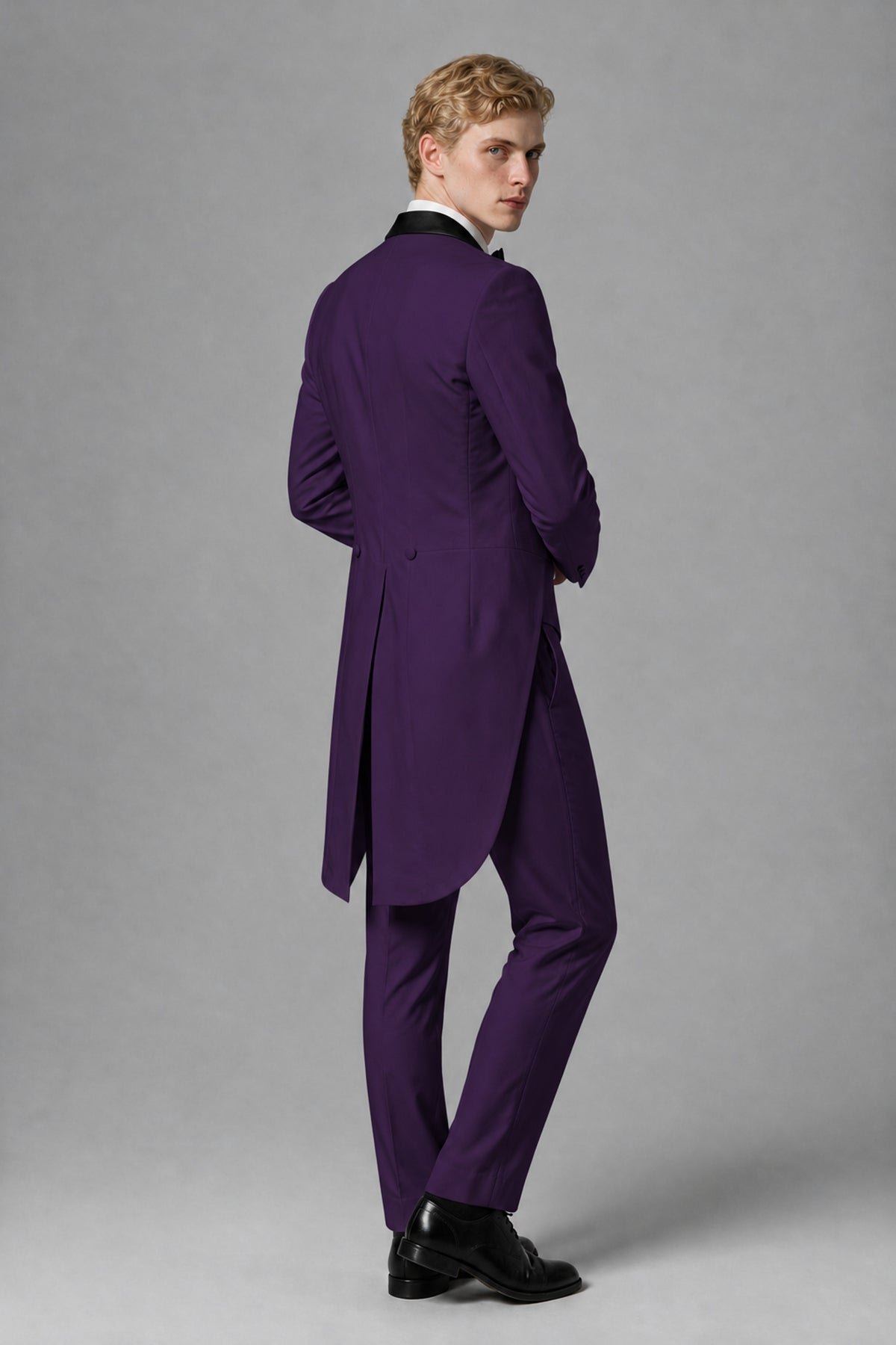 Bolodoo Men's Dark Purple 3-Piece Tailcoat Tuxedo Suit with Vest & Trousers - Dark Purple - Dark Purple_3