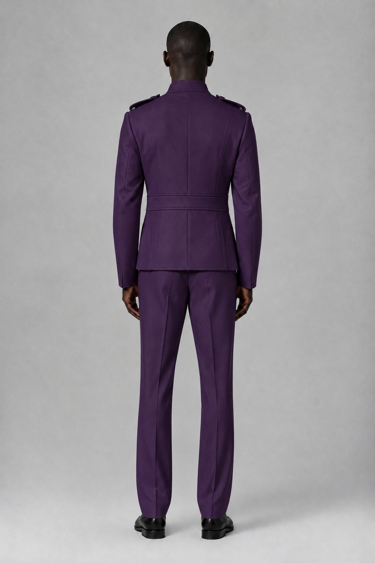 Bolodoo Men's Dark Purple Military-Inspired Two-Piece Suit with Stand Collar - Dark Purple - Dark Purple_3