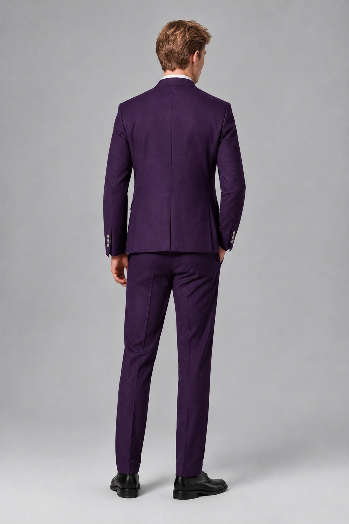 Bolodoo Men's Dark Purple Mandarin Collar 3-Piece Suit – Jacket, Vest & Trousers - Dark Purple - Dark Purple_3