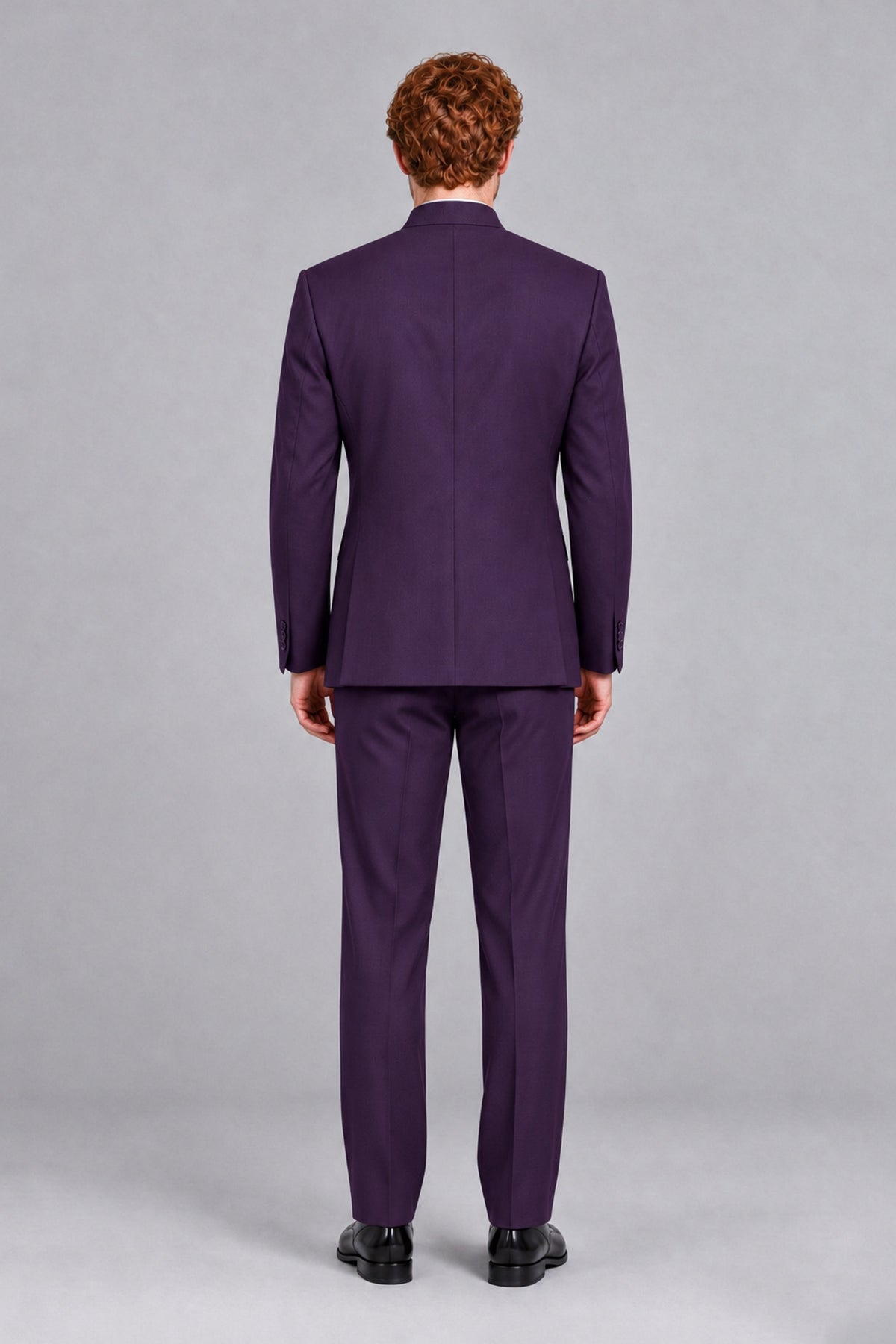 BOLODOO Men's Dark Purple Mandarin Collar Two-Piece Suit - Dark Purple - Dark Purple_3