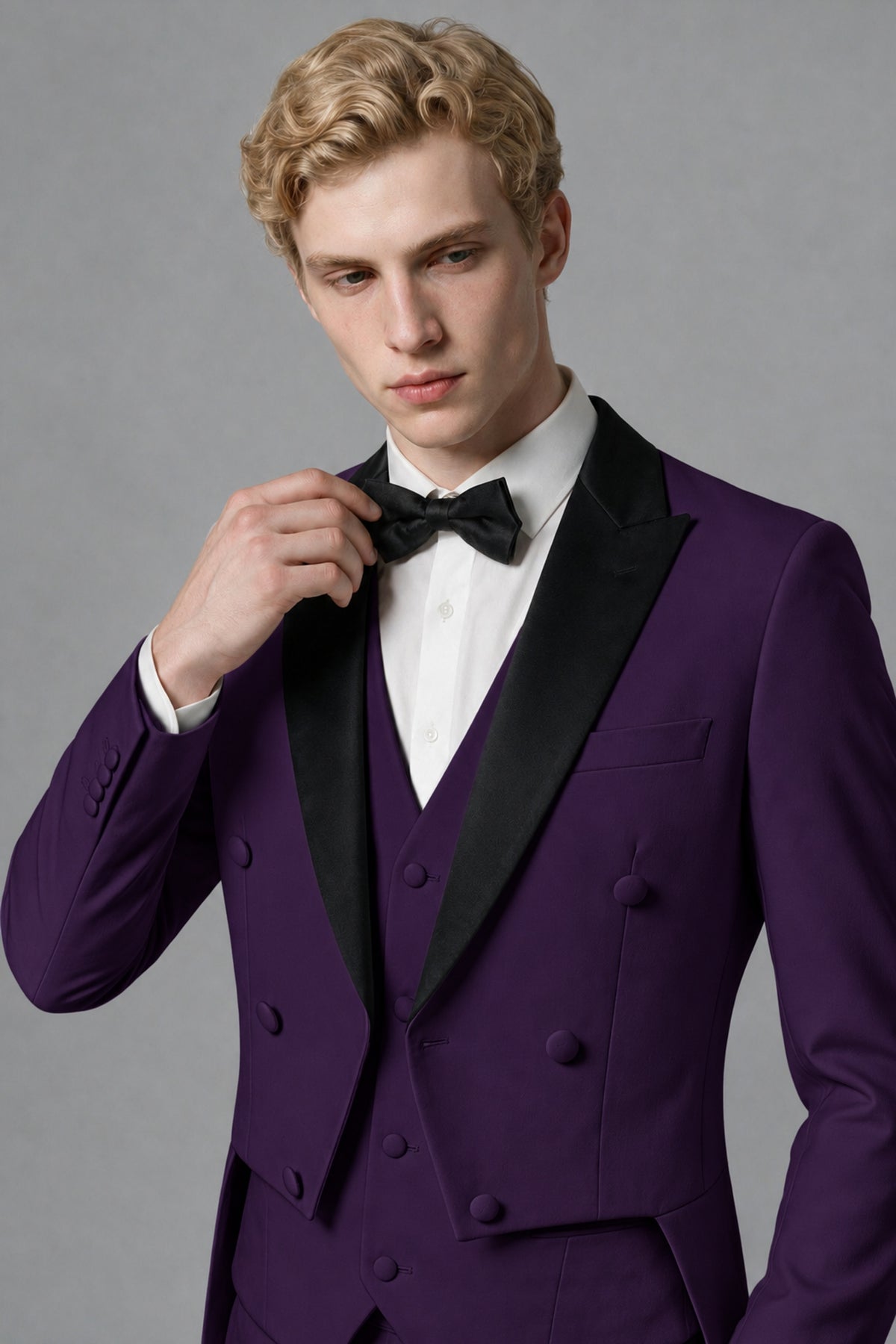 Bolodoo Men's Dark Purple 3-Piece Tailcoat Tuxedo Suit with Vest & Trousers - Dark Purple - Dark Purple_4