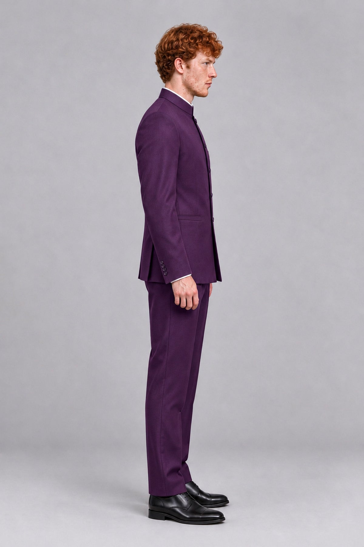 BOLODOO Men's Dark Purple Mandarin Collar Two-Piece Suit - Dark Purple - Dark Purple_4