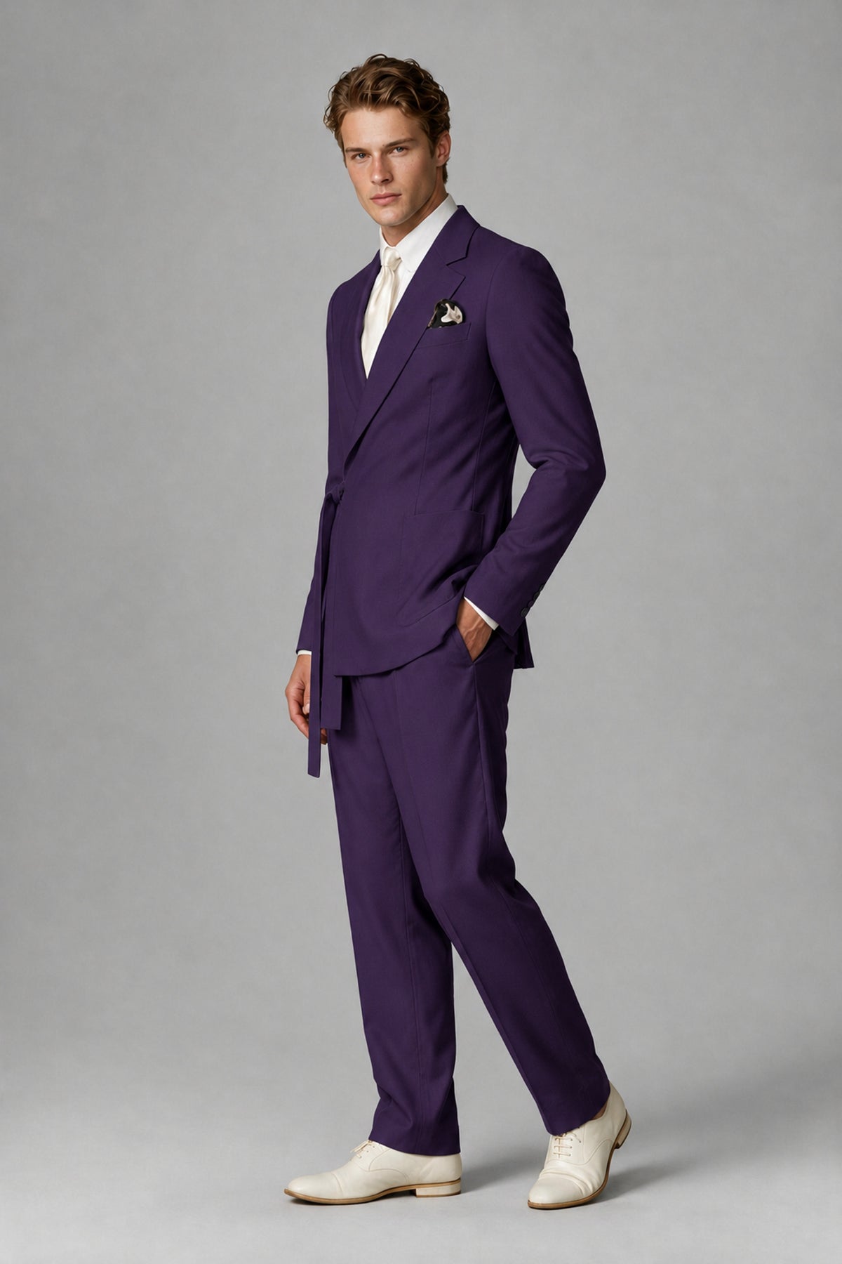 Bolodoo Men's Dark Purple Wrap Tie-Waist Two-Piece Suit – Jacket & Trousers - Dark Purple - Dark Purple_4