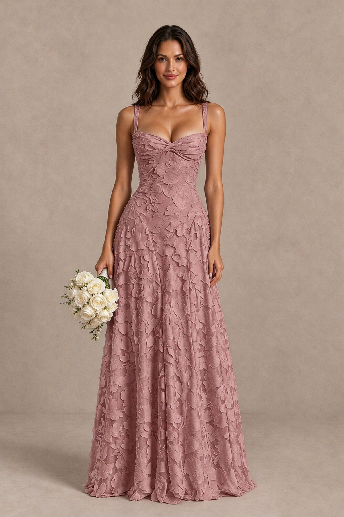 BOLODOO Dark Rose Floral-Textured A-Line Dress with Lace-Up Back - Dark Rose - Dark Rose_1