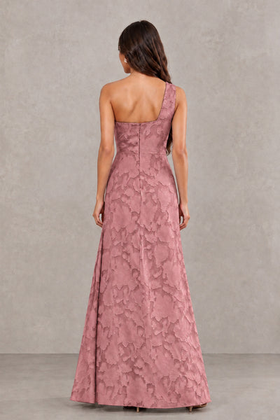 BOLODOO Dark Rose One-Shoulder Floral Textured Maxi Dress with High Slit - Dark Rose - Dark Rose_2