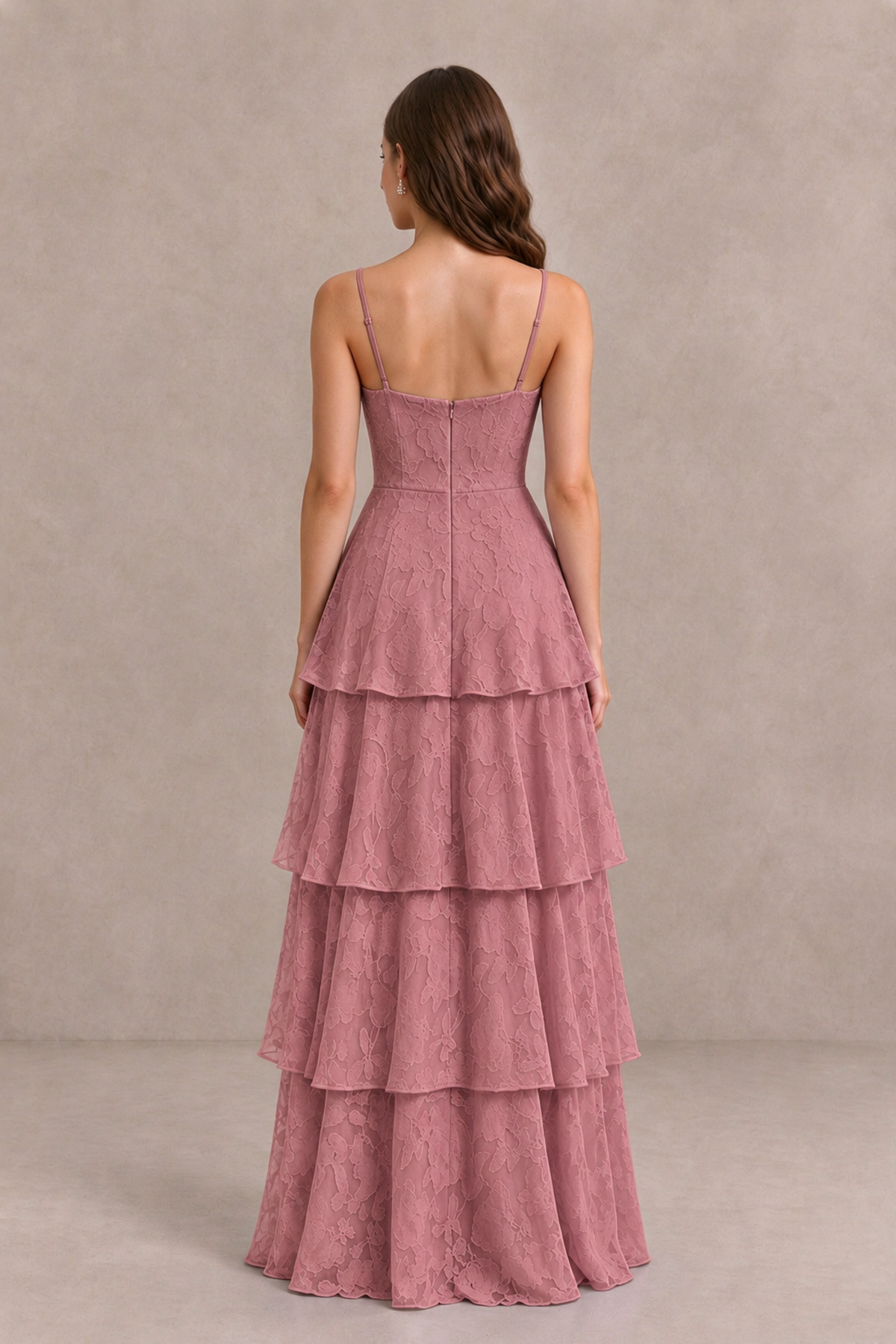 BOLODOO Dark Rose Tiered Floral-Textured Spaghetti Strap Maxi Dress - Dark Rose - Dark Rose_2
