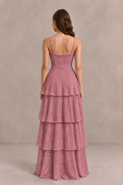 BOLODOO Dark Rose Tiered Floral-Textured Spaghetti Strap Maxi Dress - Dark Rose - Dark Rose_2