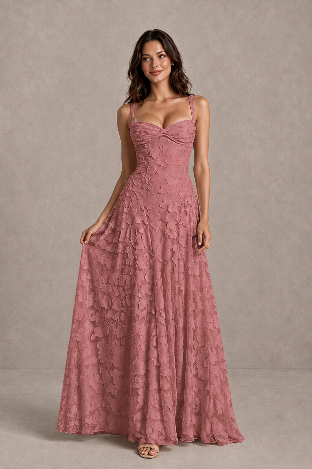 BOLODOO Dark Rose Floral-Textured A-Line Dress with Lace-Up Back - Dark Rose - Dark Rose_3
