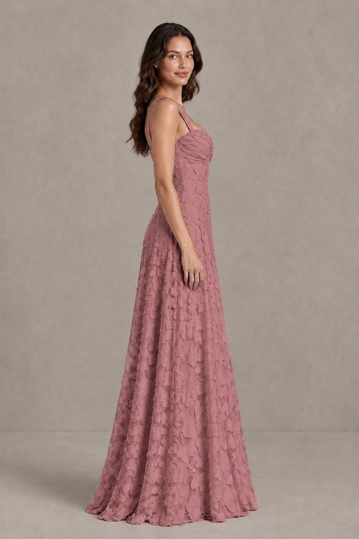 BOLODOO Dark Rose Floral-Textured A-Line Dress with Lace-Up Back - Dark Rose - Dark Rose_4