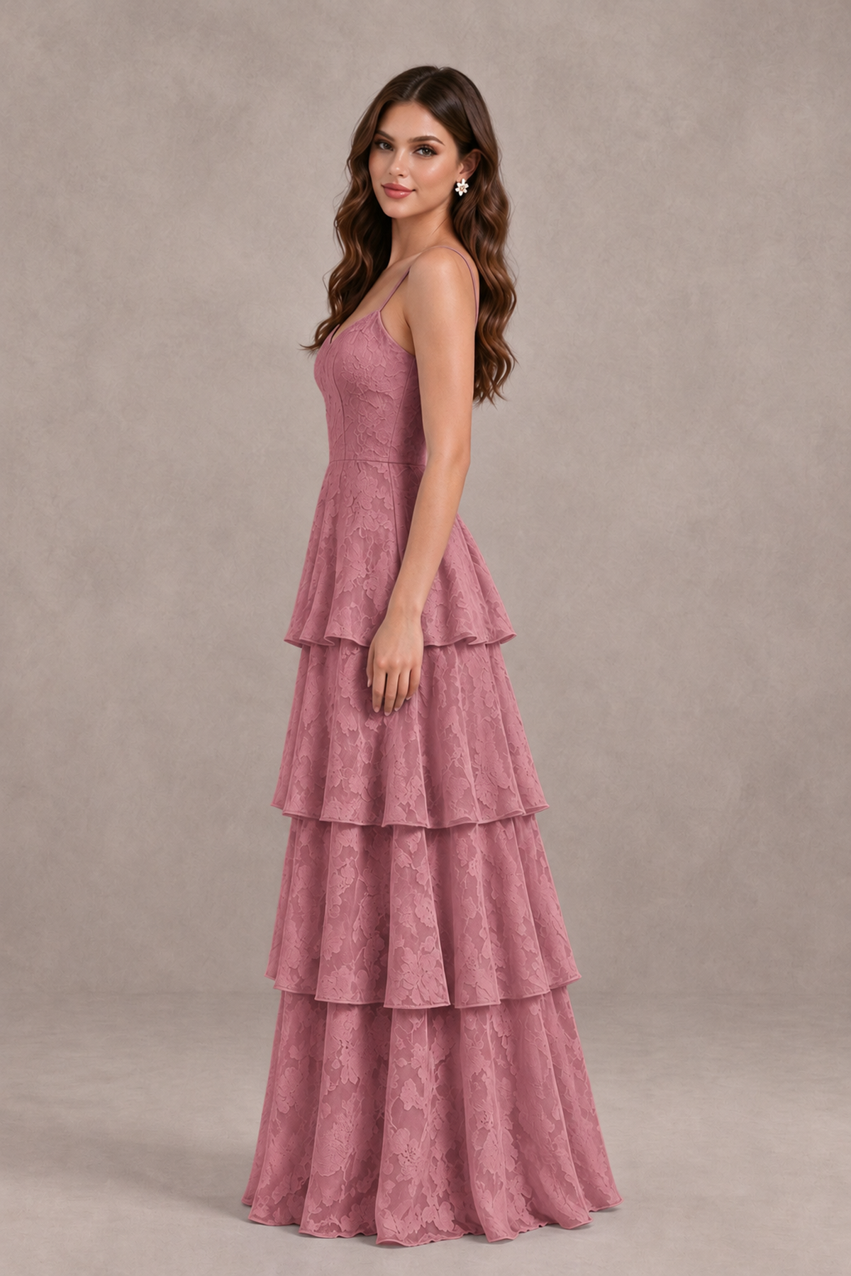 BOLODOO Dark Rose Tiered Floral-Textured Spaghetti Strap Maxi Dress - Dark Rose - Dark Rose_4