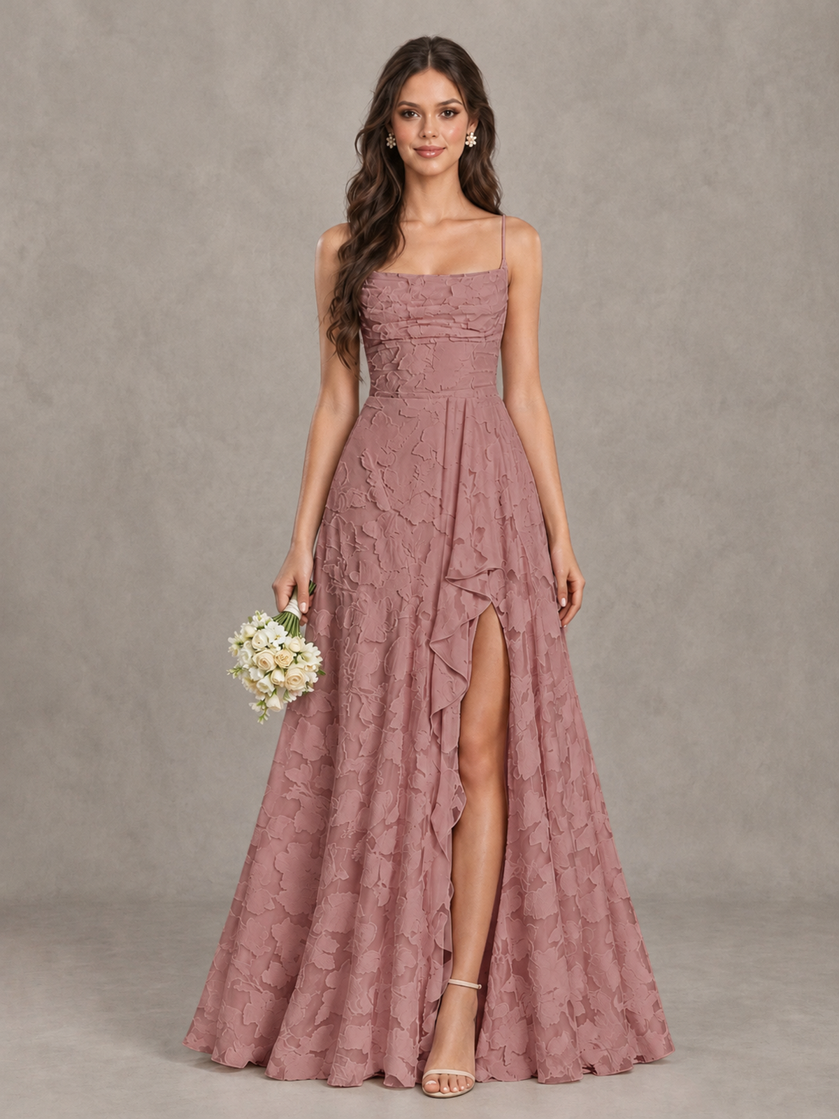 BOLODOO Dark Rose Floral Appliqué Slit Maxi Dress - Dark Rose - Dark Rose (1)